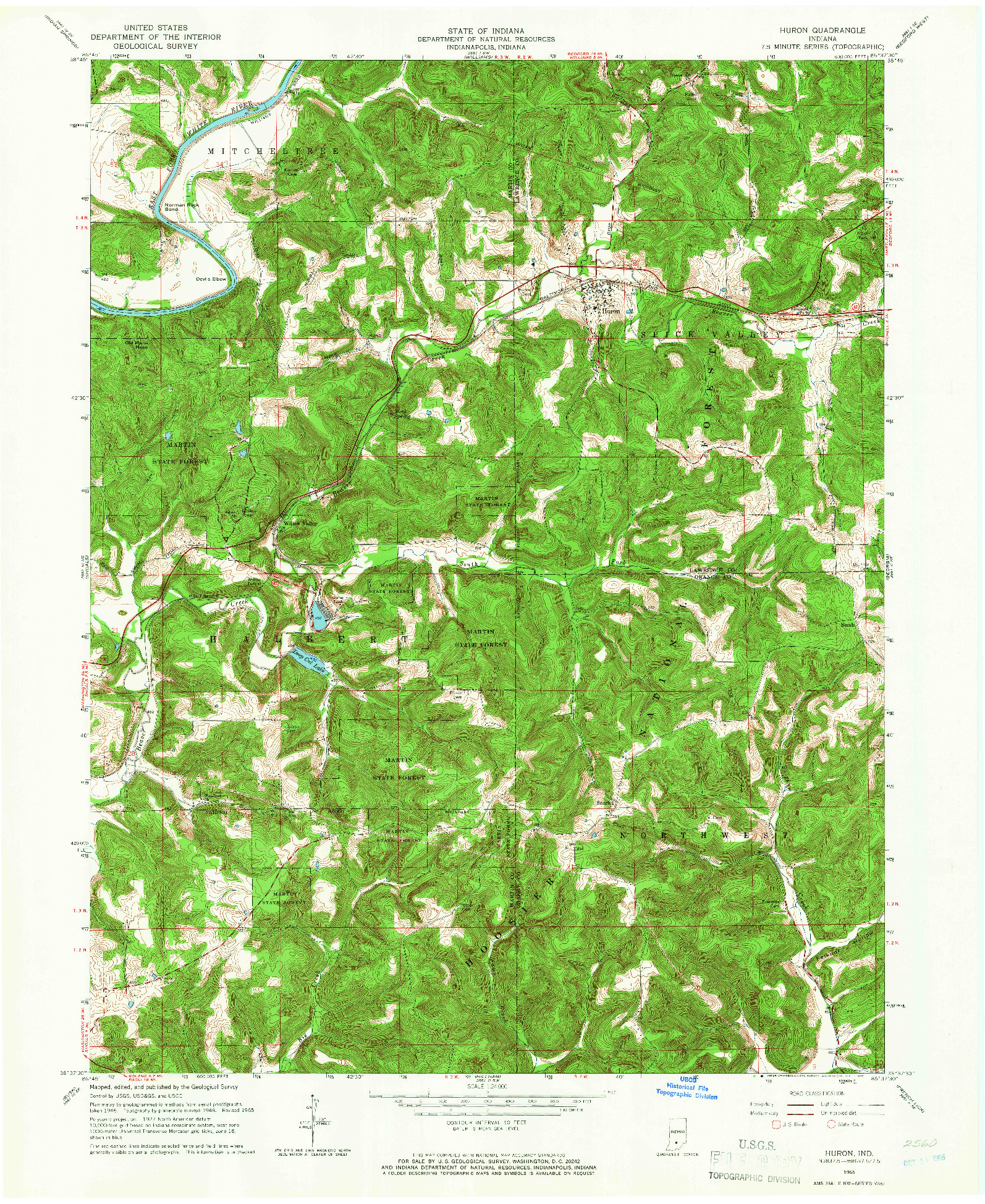 USGS 1:24000-SCALE QUADRANGLE FOR HURON, IN 1965