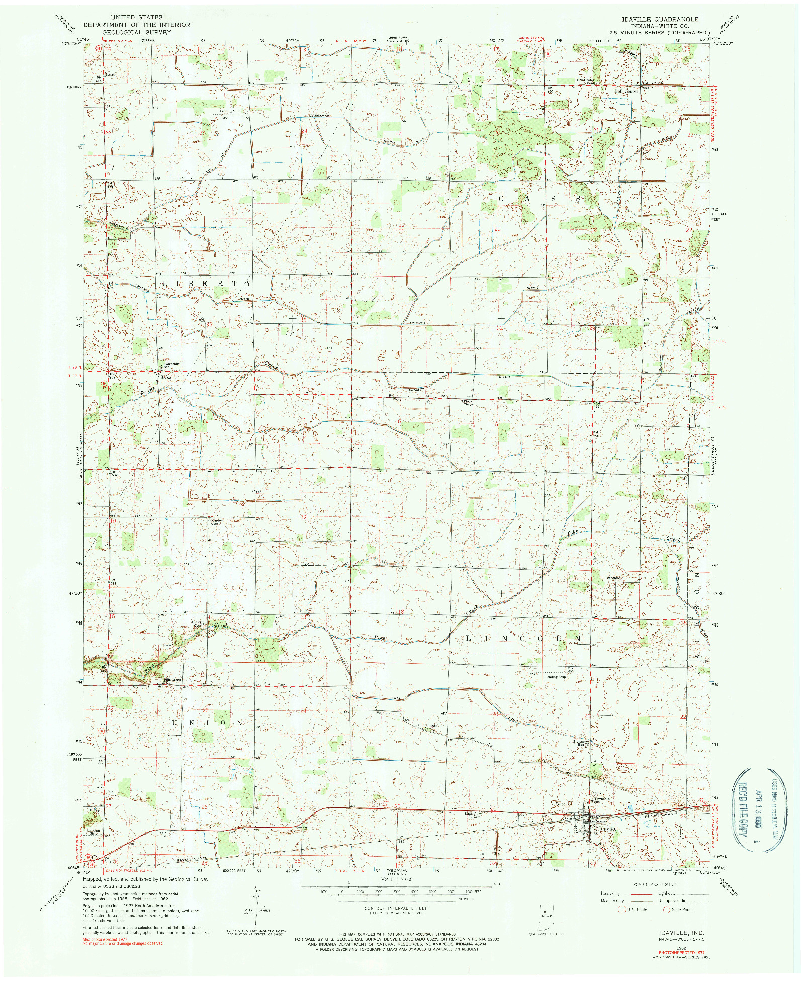 USGS 1:24000-SCALE QUADRANGLE FOR IDAVILLE, IN 1962