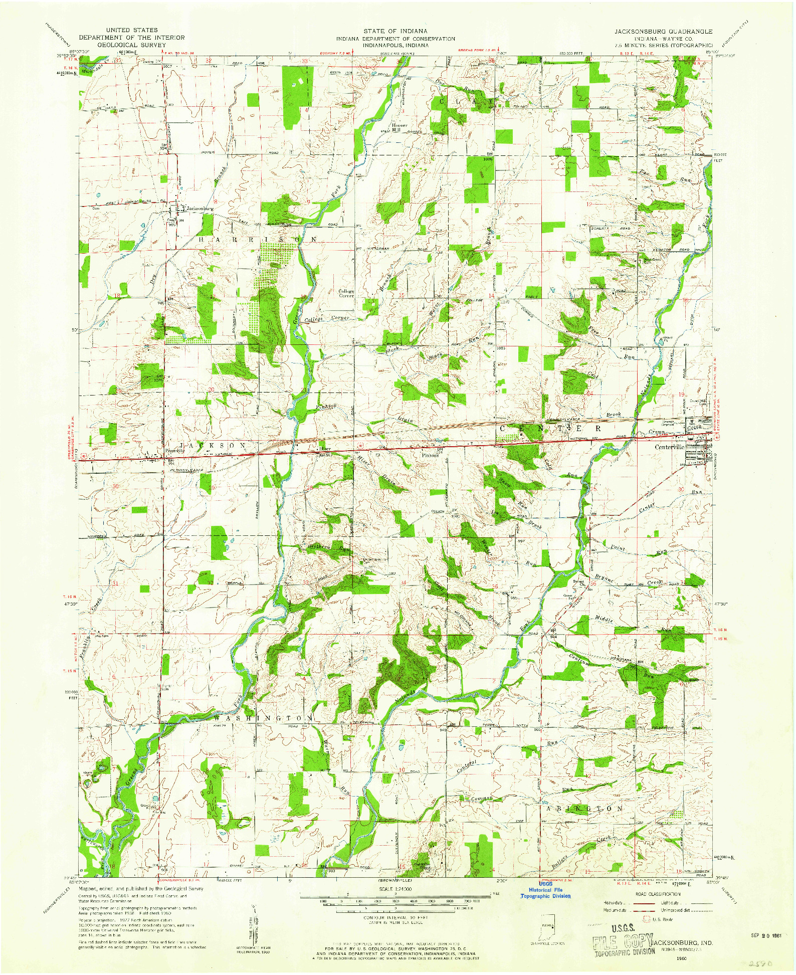 USGS 1:24000-SCALE QUADRANGLE FOR JACKSONBURG, IN 1960