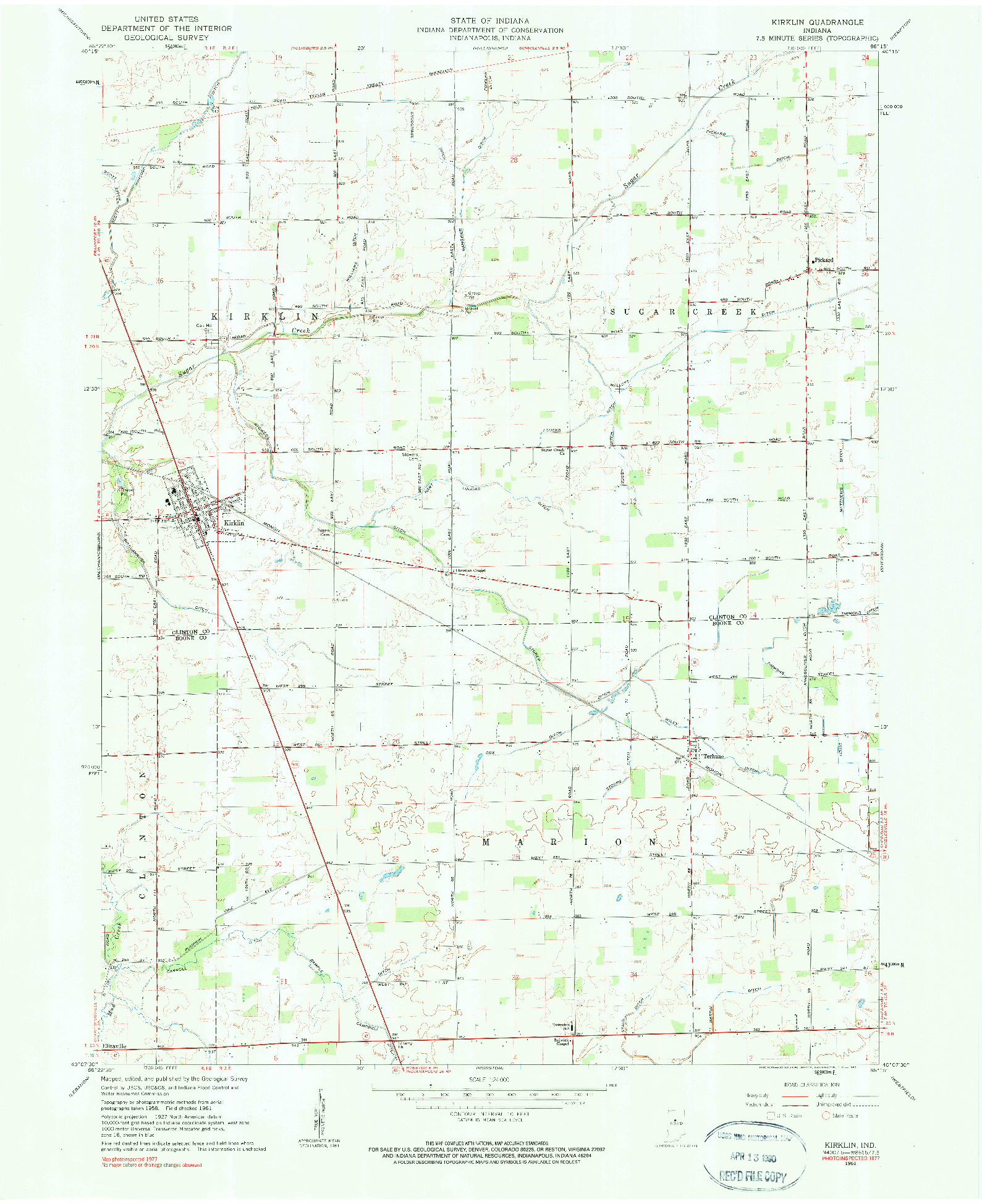 USGS 1:24000-SCALE QUADRANGLE FOR KIRKLIN, IN 1961
