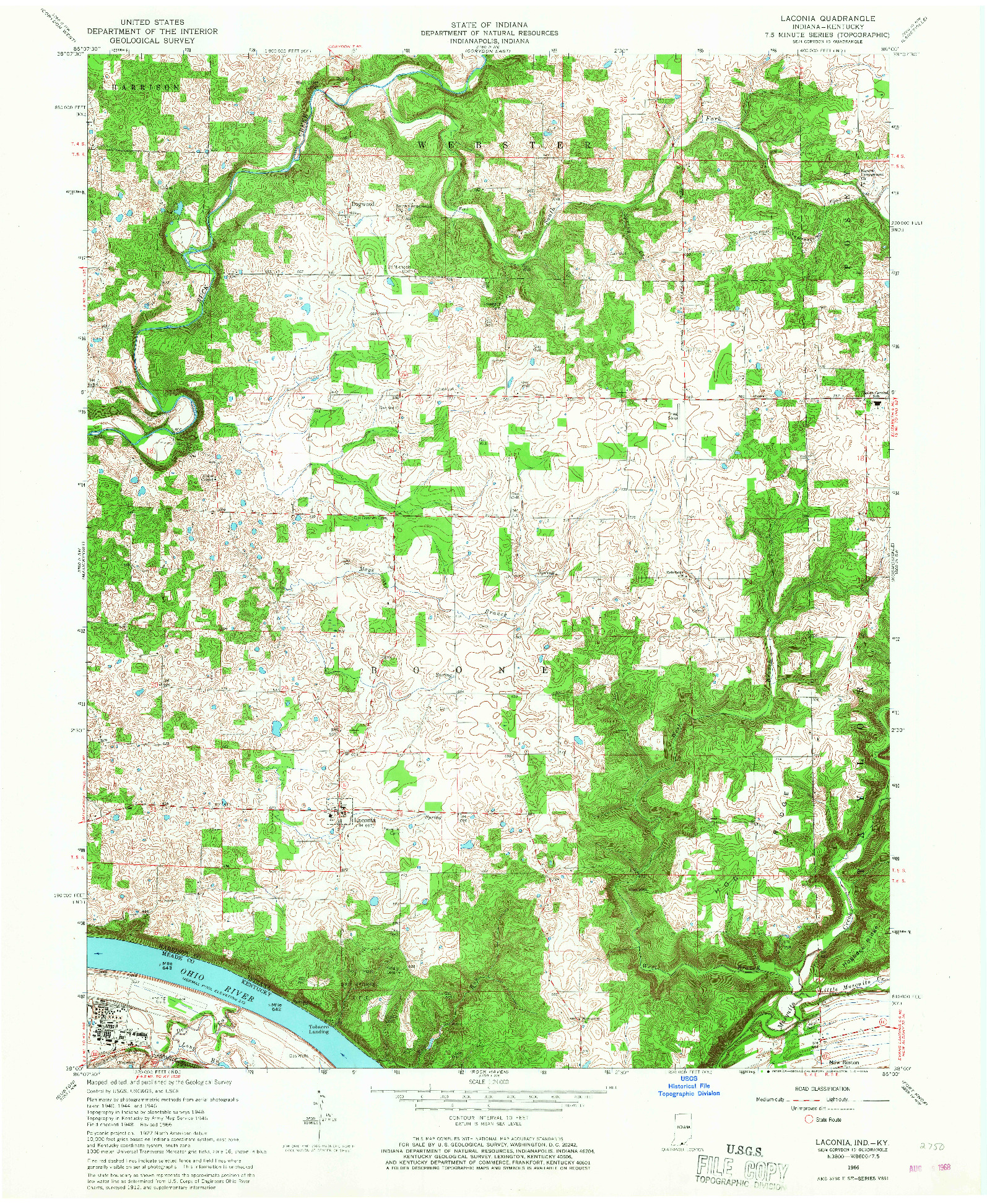 USGS 1:24000-SCALE QUADRANGLE FOR LACONIA, IN 1966