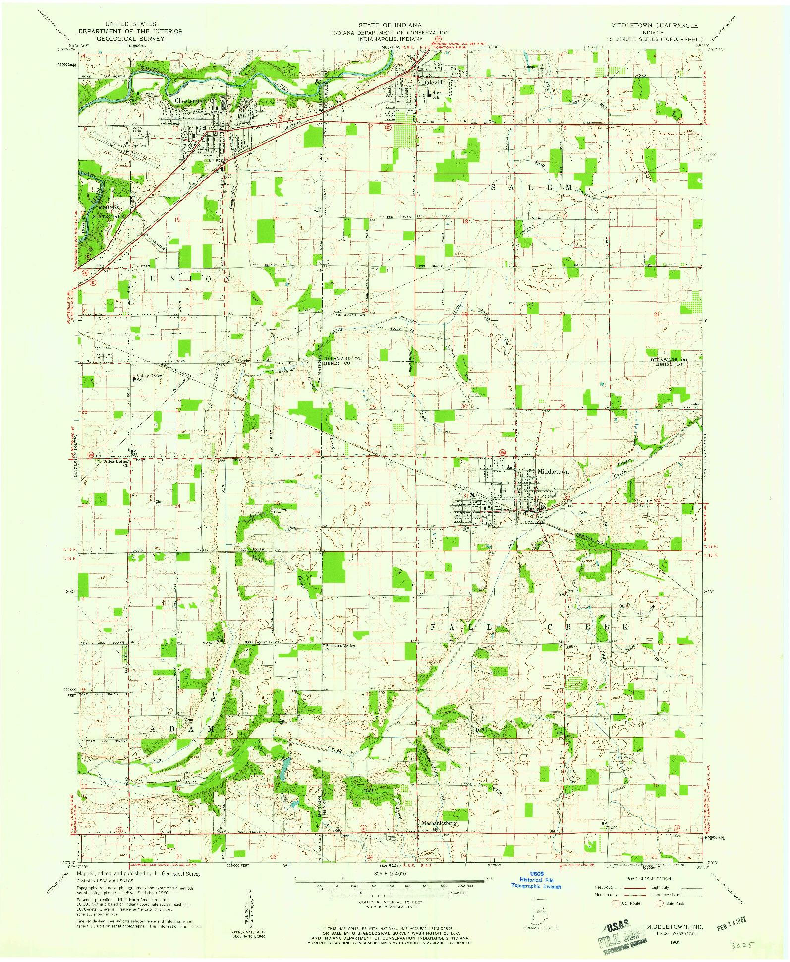 USGS 1:24000-SCALE QUADRANGLE FOR MIDDLETOWN, IN 1960