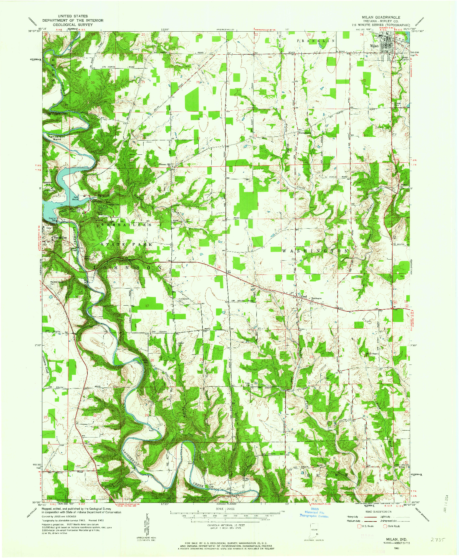 USGS 1:24000-SCALE QUADRANGLE FOR MILAN, IN 1961