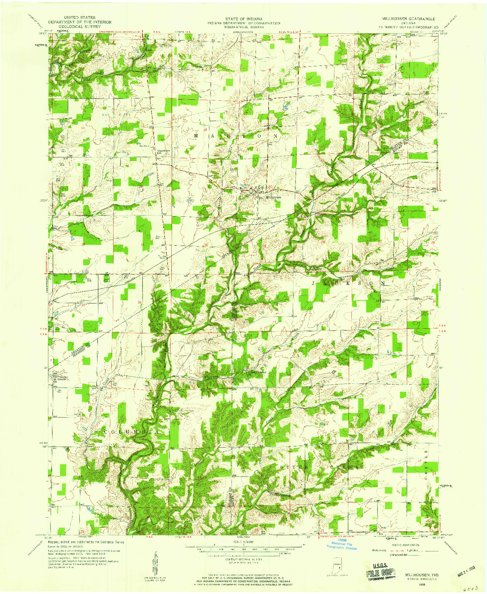 USGS 1:24000-SCALE QUADRANGLE FOR MILLHOUSEN, IN 1958