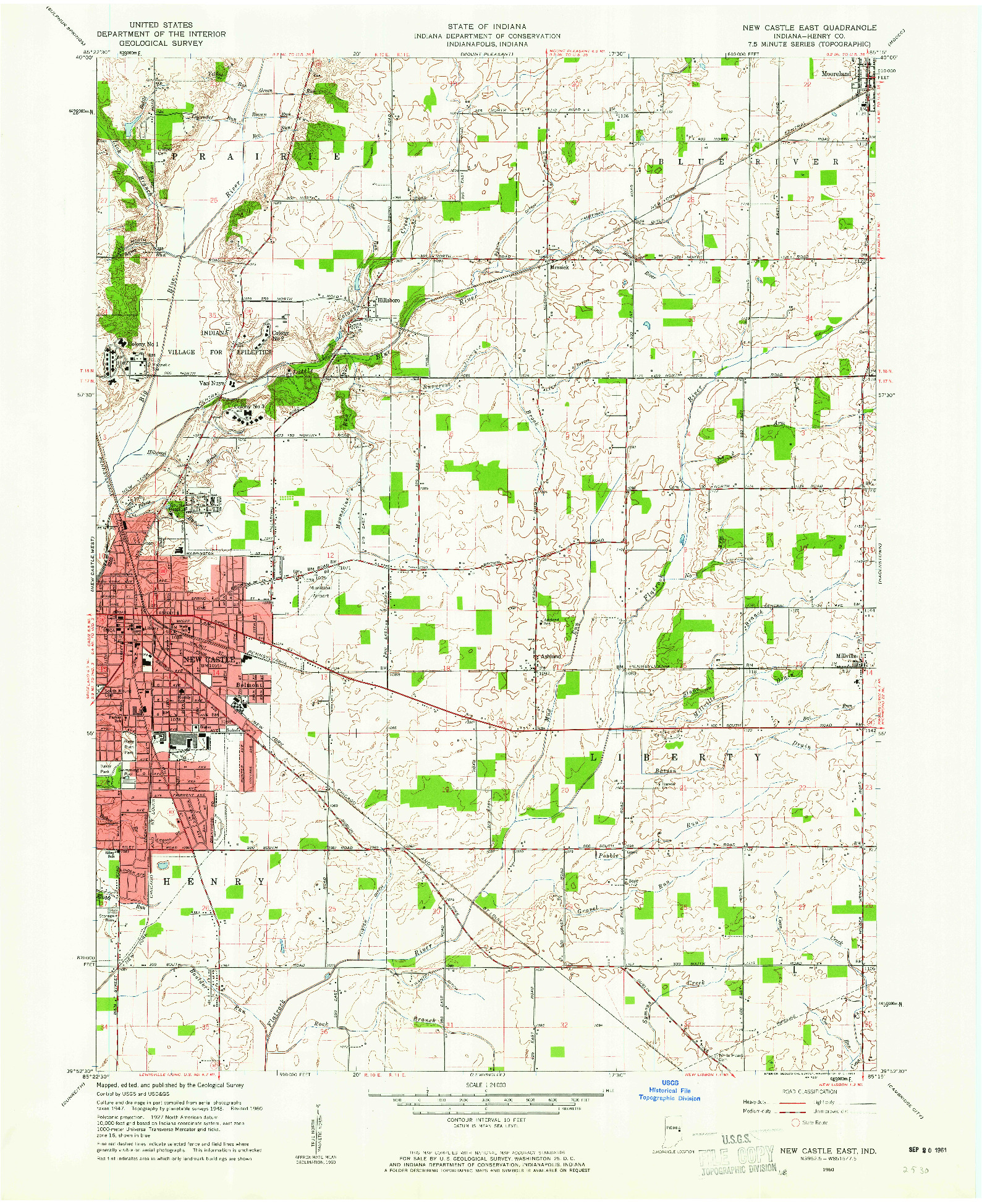 USGS 1:24000-SCALE QUADRANGLE FOR NEW CASTLE EAST, IN 1960