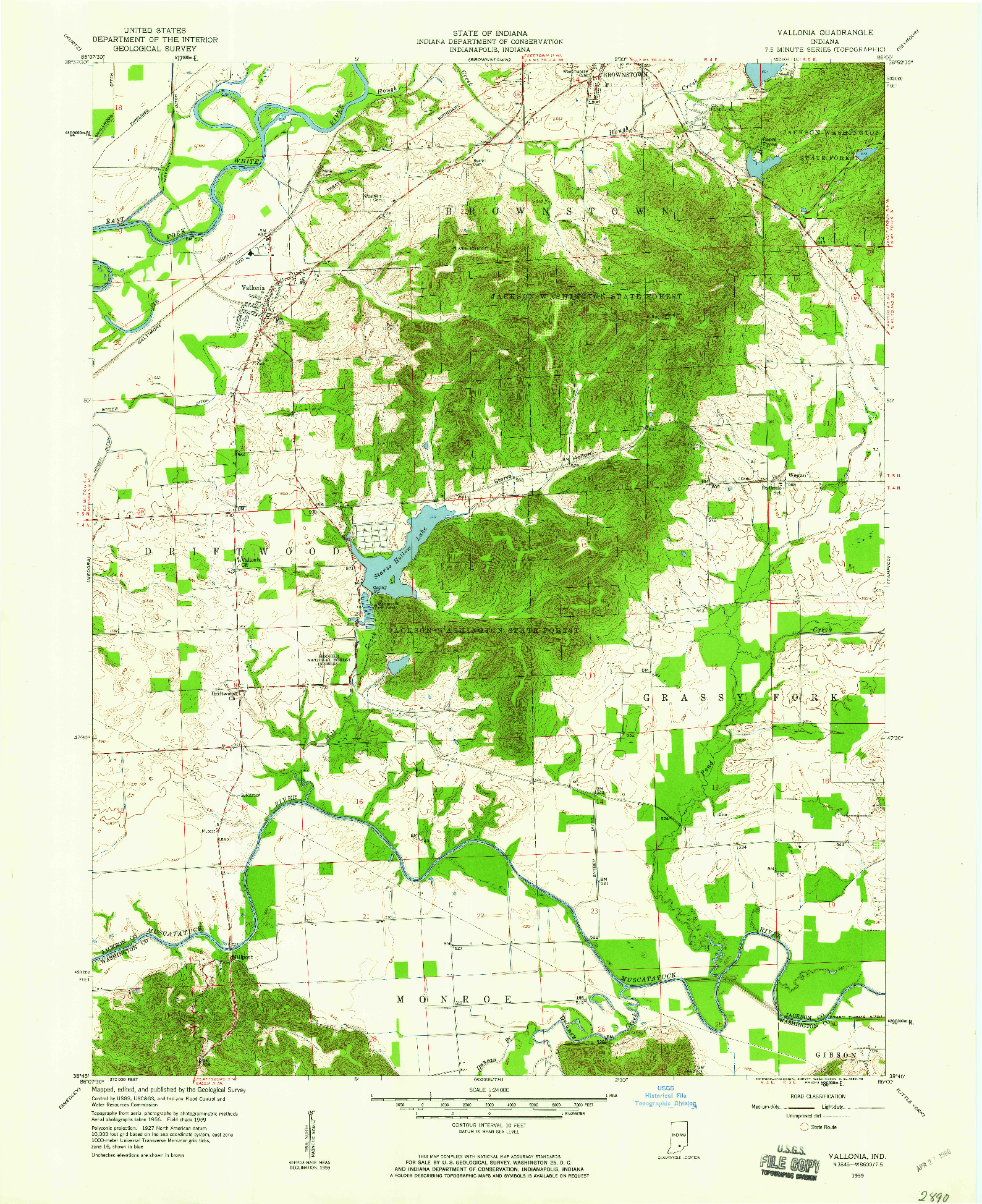 USGS 1:24000-SCALE QUADRANGLE FOR VALLONIA, IN 1959