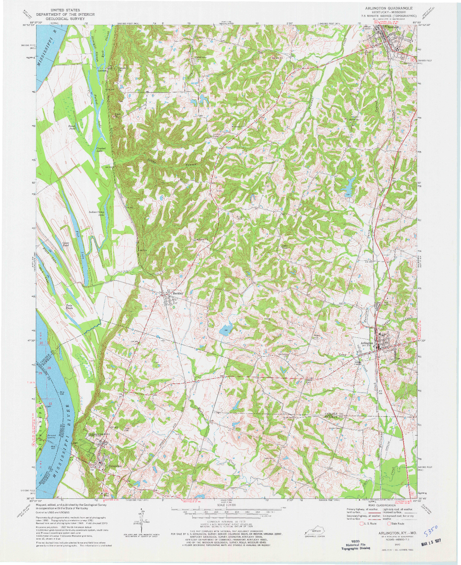 USGS 1:24000-SCALE QUADRANGLE FOR ARLINGTON, KY 1970