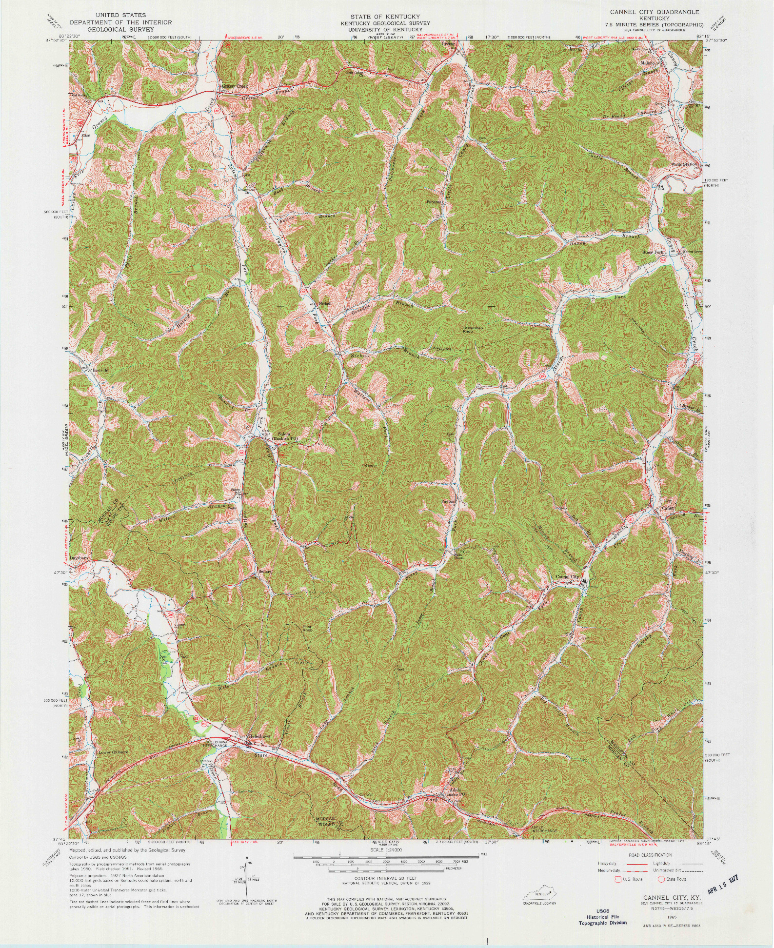 USGS 1:24000-SCALE QUADRANGLE FOR CANNEL CITY, KY 1965