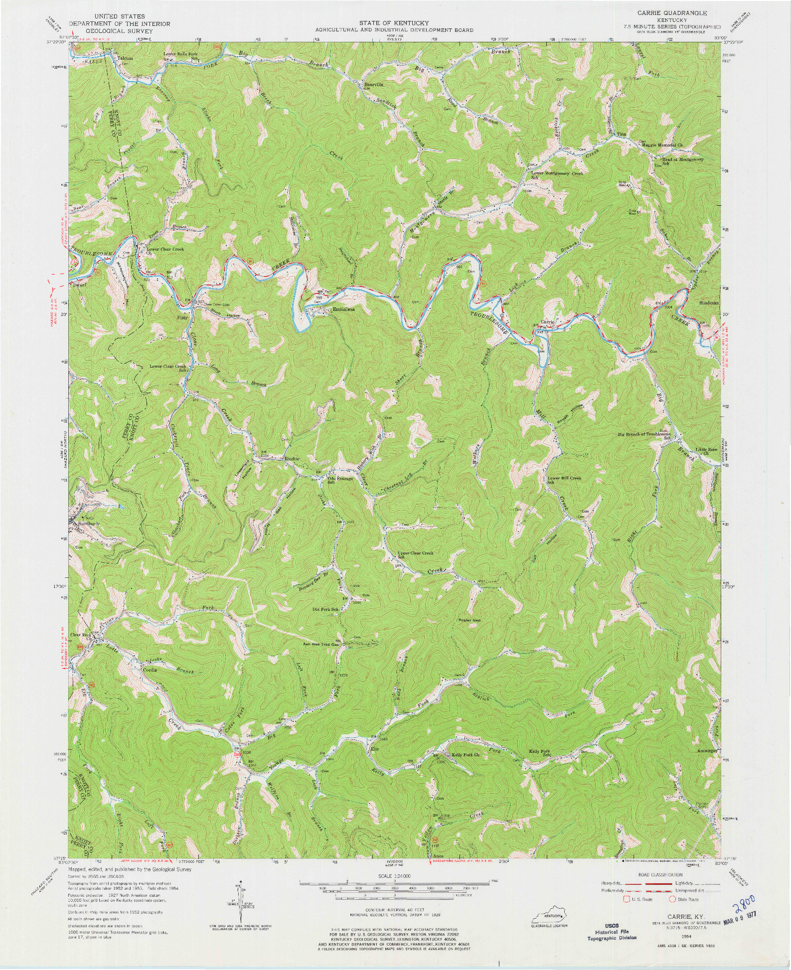 USGS 1:24000-SCALE QUADRANGLE FOR CARRIE, KY 1954