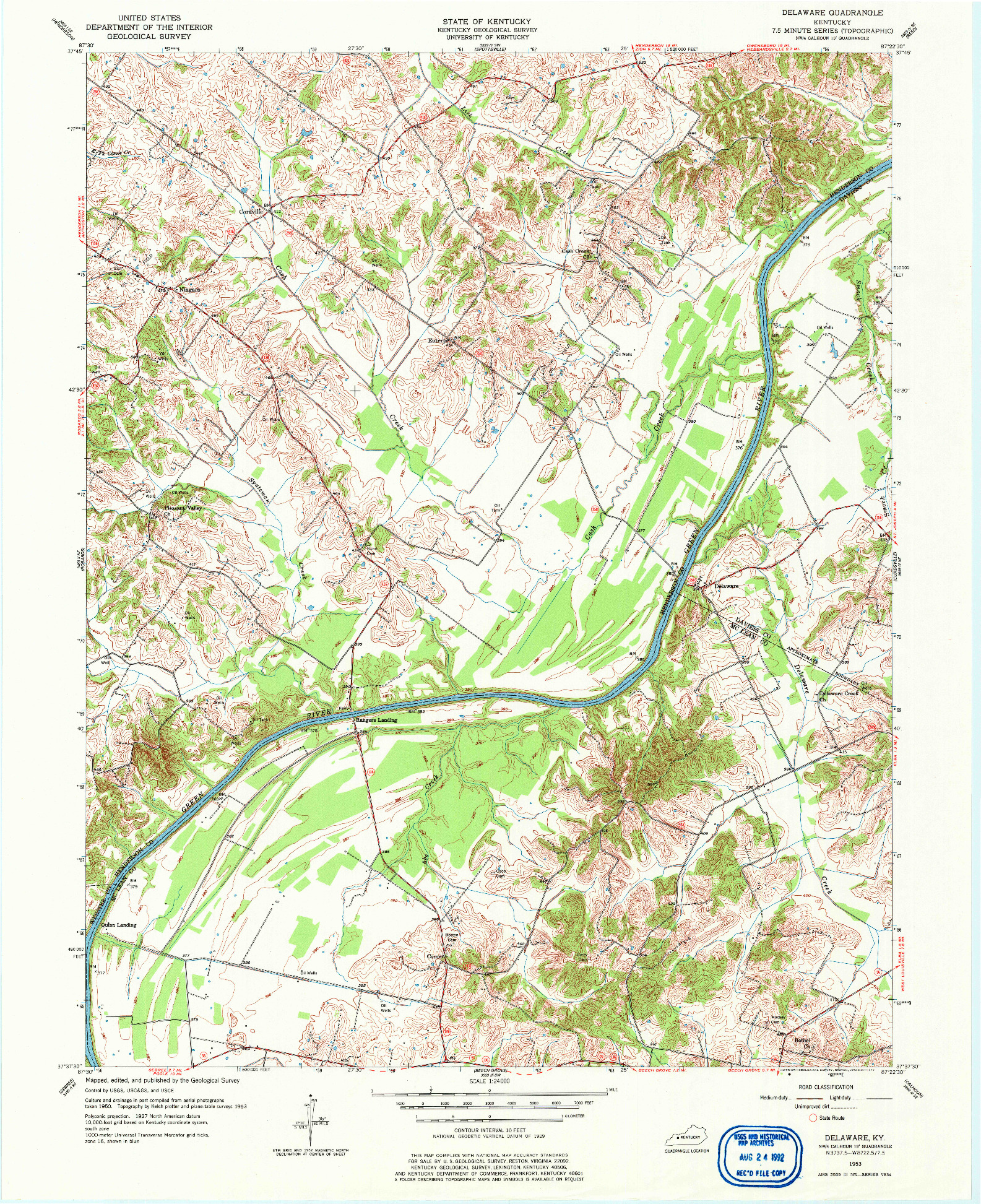 USGS 1:24000-SCALE QUADRANGLE FOR DELAWARE, KY 1953