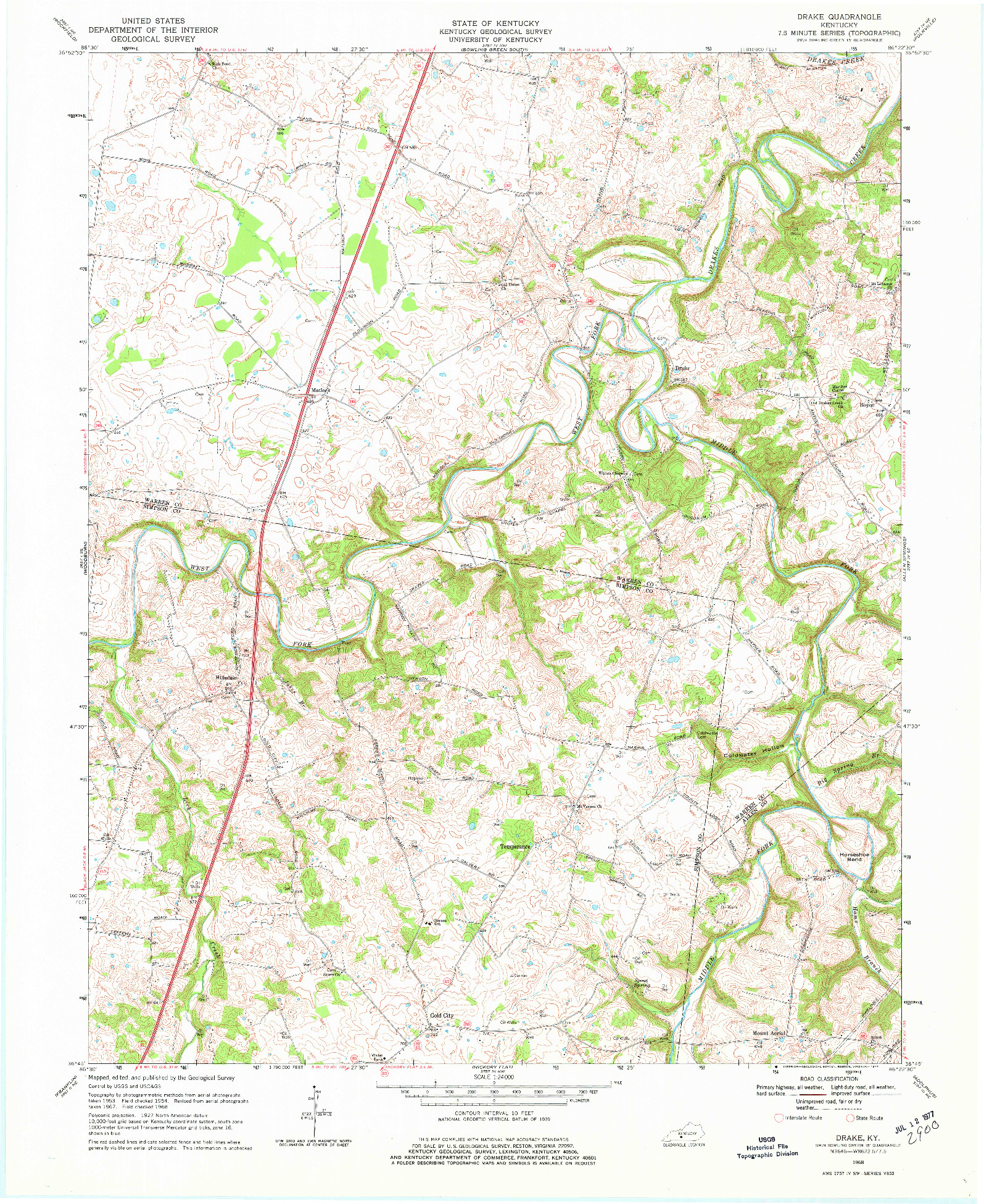 USGS 1:24000-SCALE QUADRANGLE FOR DRAKE, KY 1968