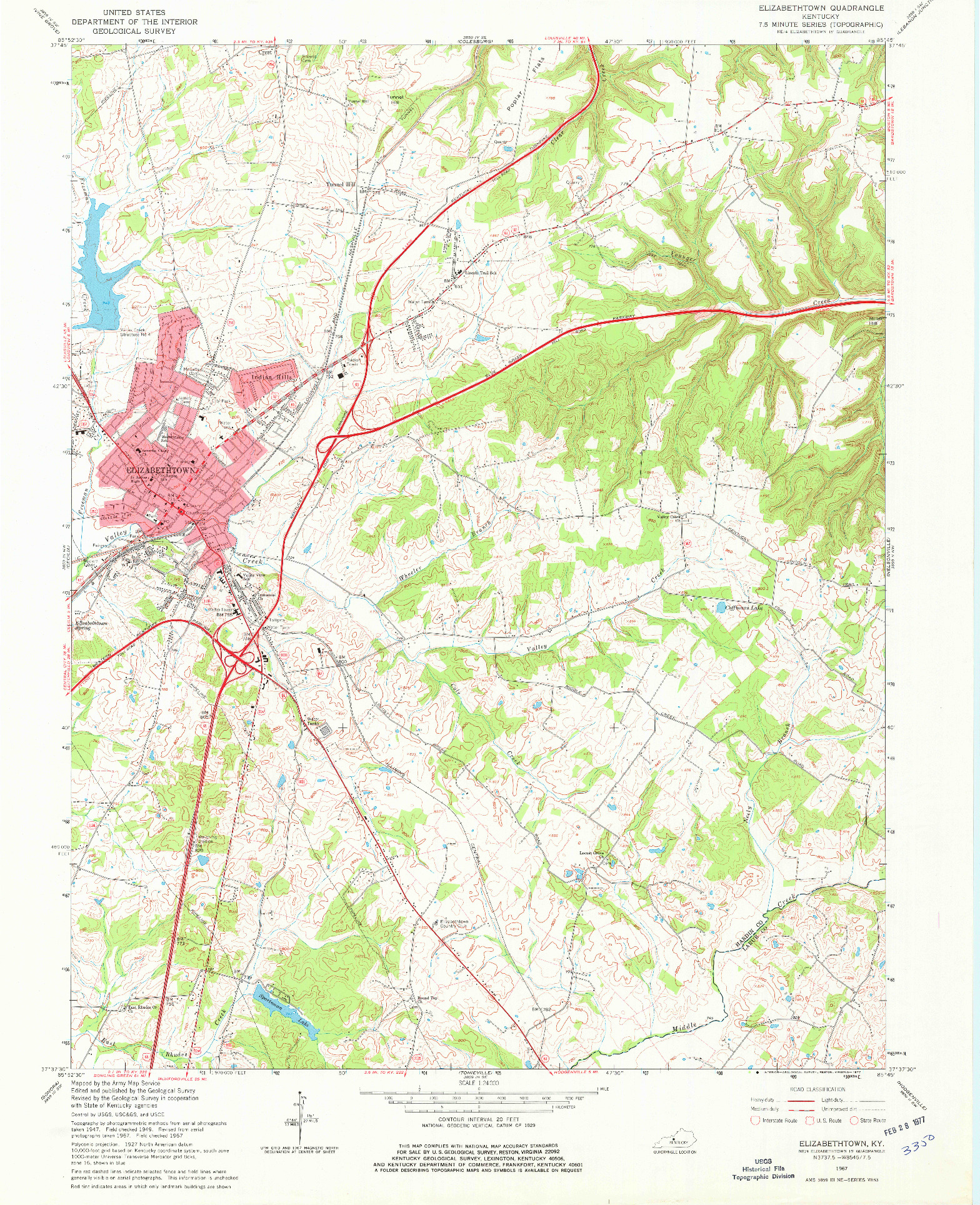 USGS 1:24000-SCALE QUADRANGLE FOR ELIZABETHTOWN, KY 1967