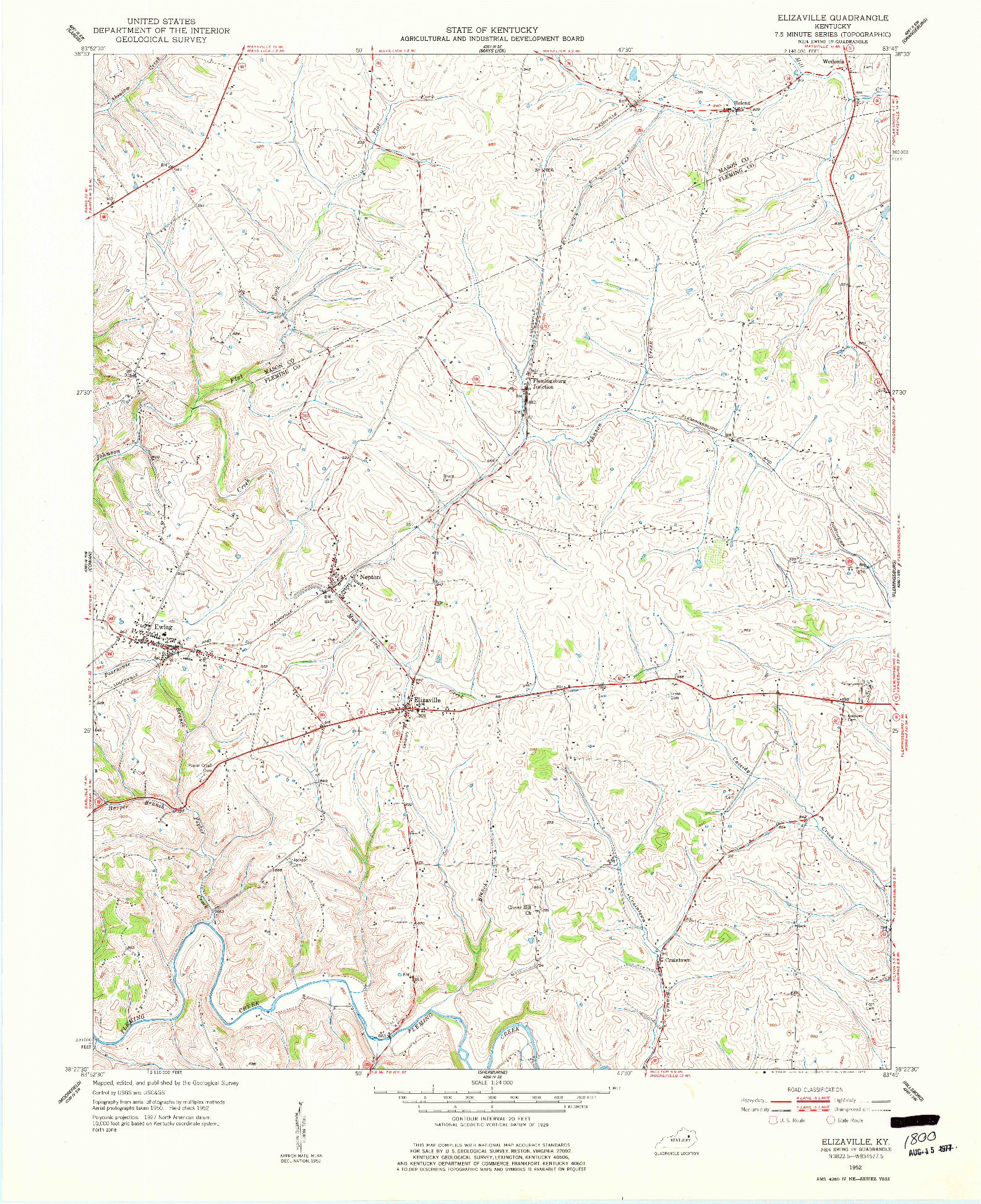 USGS 1:24000-SCALE QUADRANGLE FOR ELIZAVILLE, KY 1952