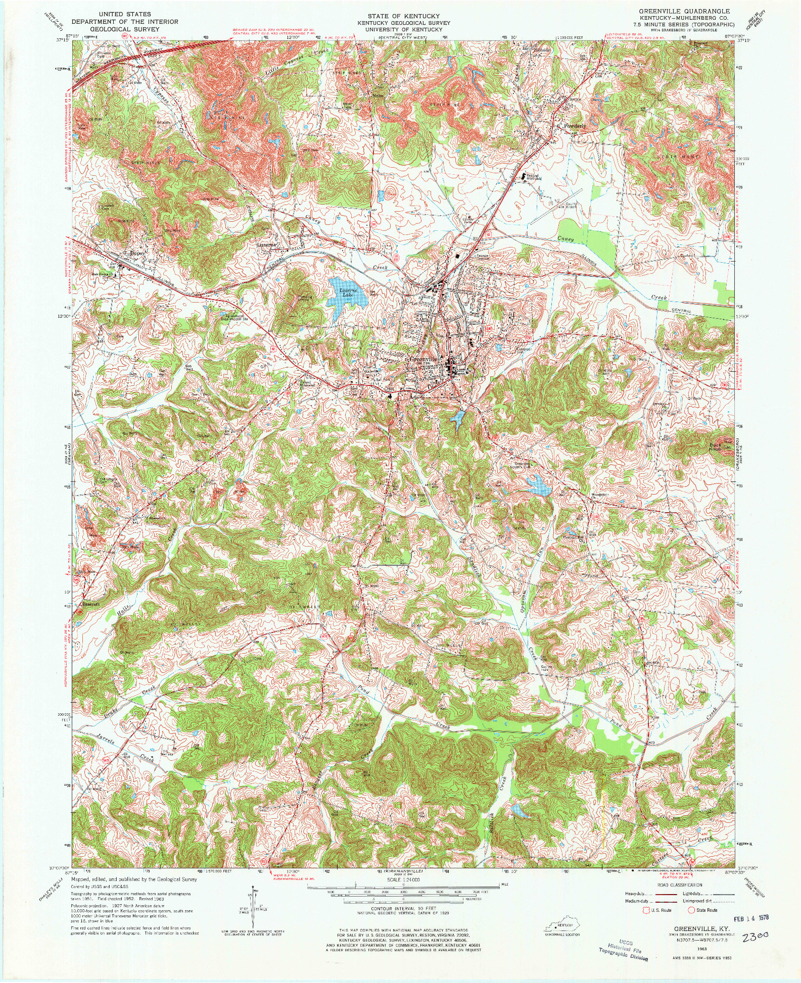 USGS 1:24000-SCALE QUADRANGLE FOR GREENVILLE, KY 1963