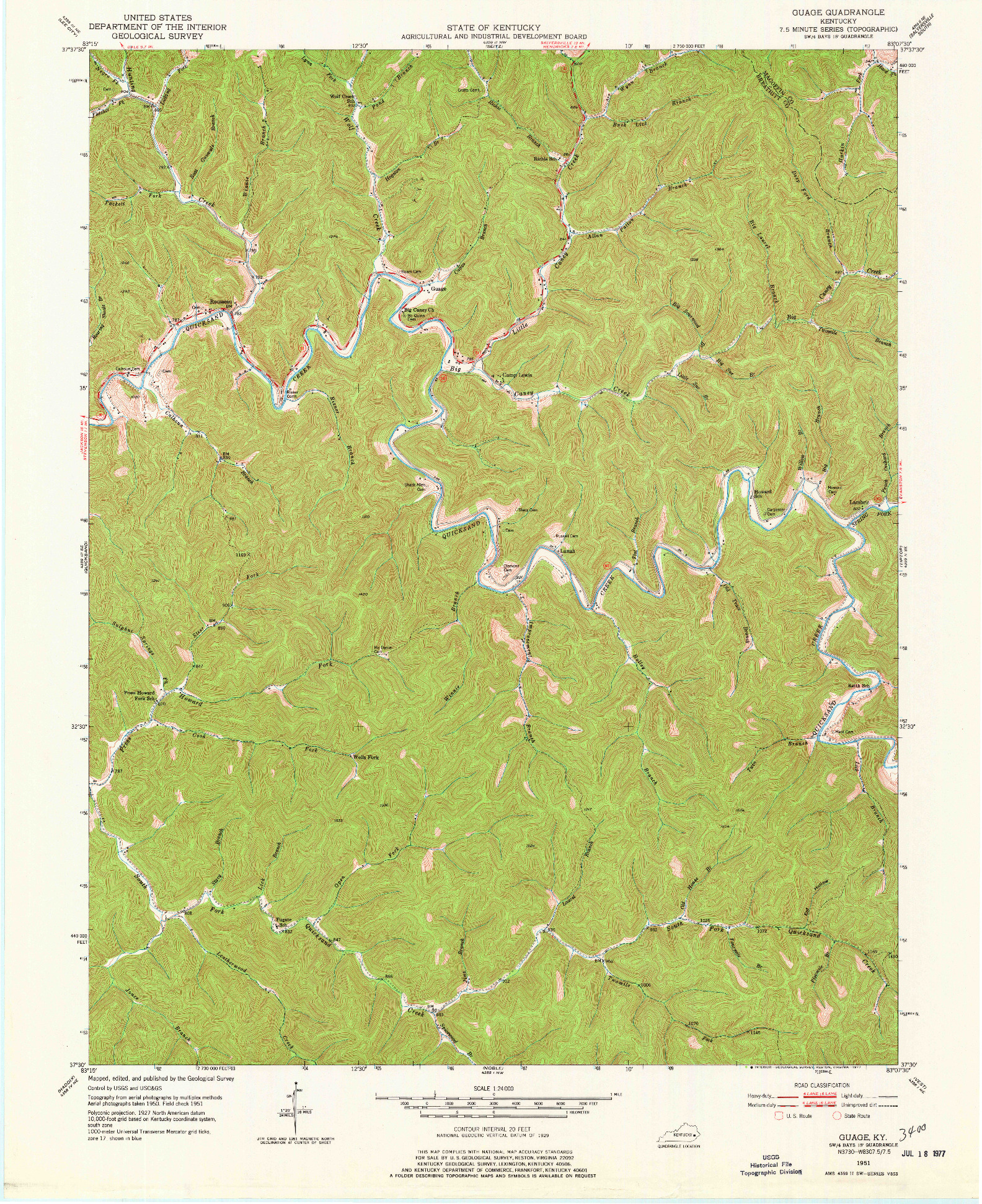 USGS 1:24000-SCALE QUADRANGLE FOR GUAGE, KY 1951