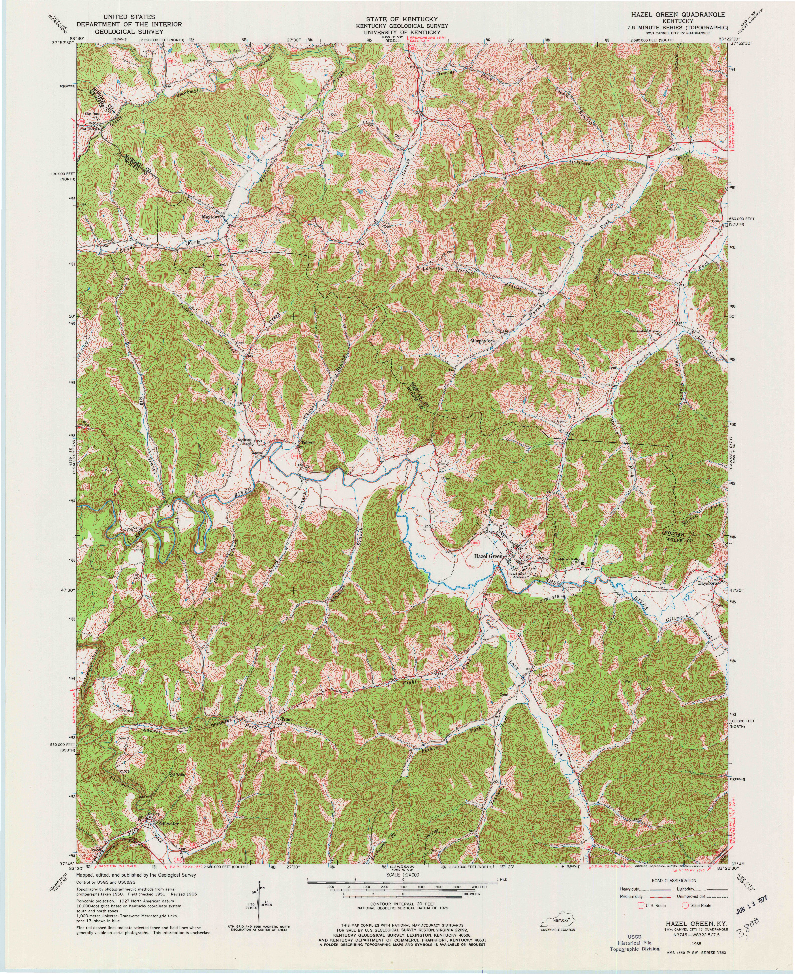 USGS 1:24000-SCALE QUADRANGLE FOR HAZEL GREEN, KY 1965