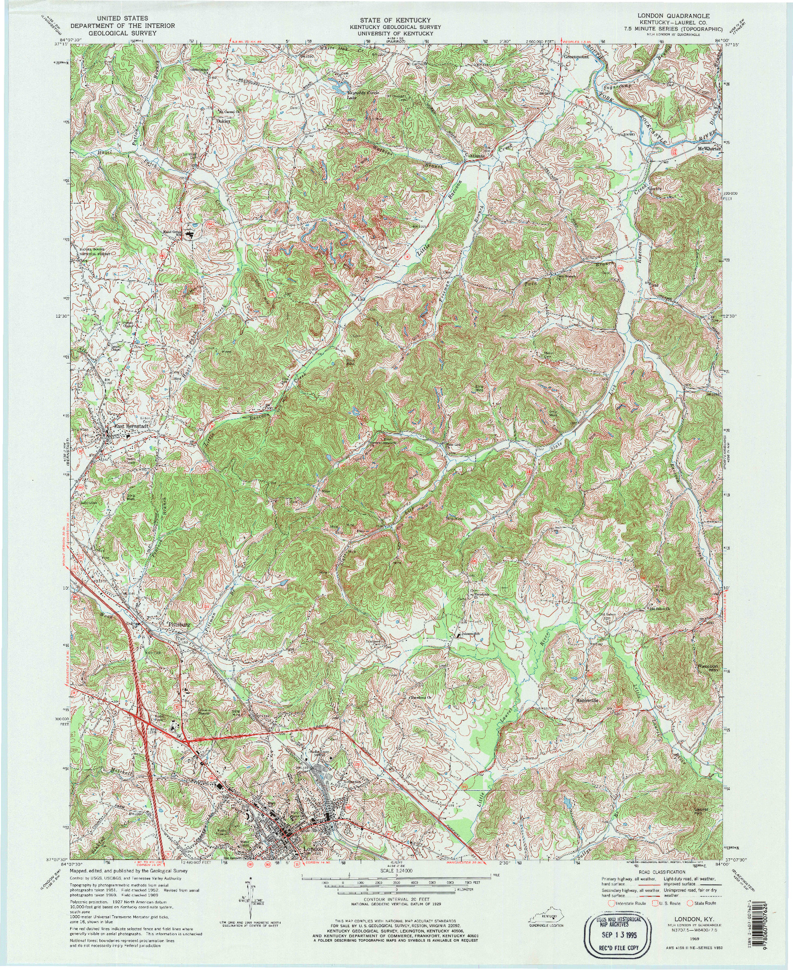 USGS 1:24000-SCALE QUADRANGLE FOR LONDON, KY 1969