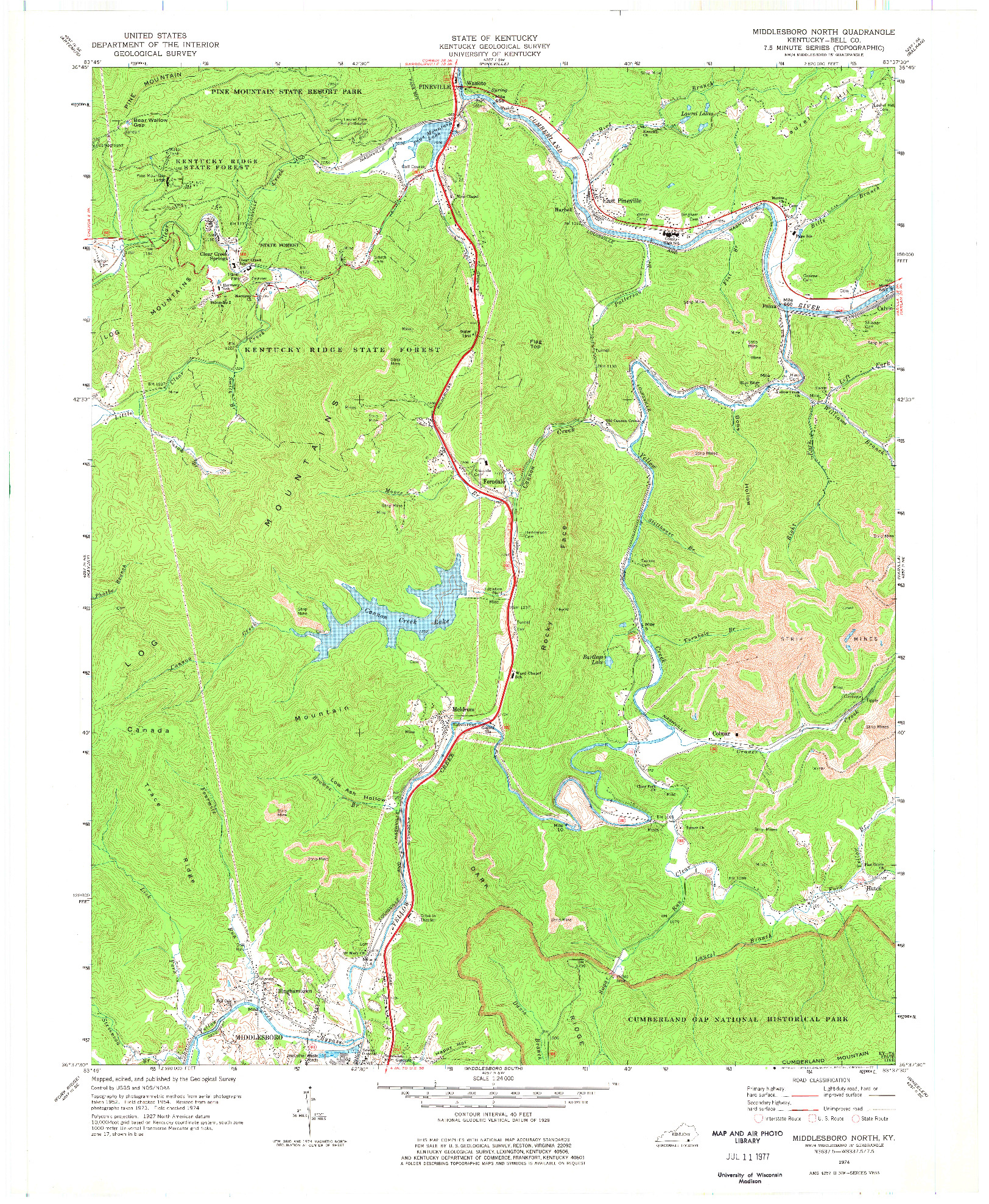 USGS 1:24000-SCALE QUADRANGLE FOR MIDDLESBORO NORTH, KY 1974