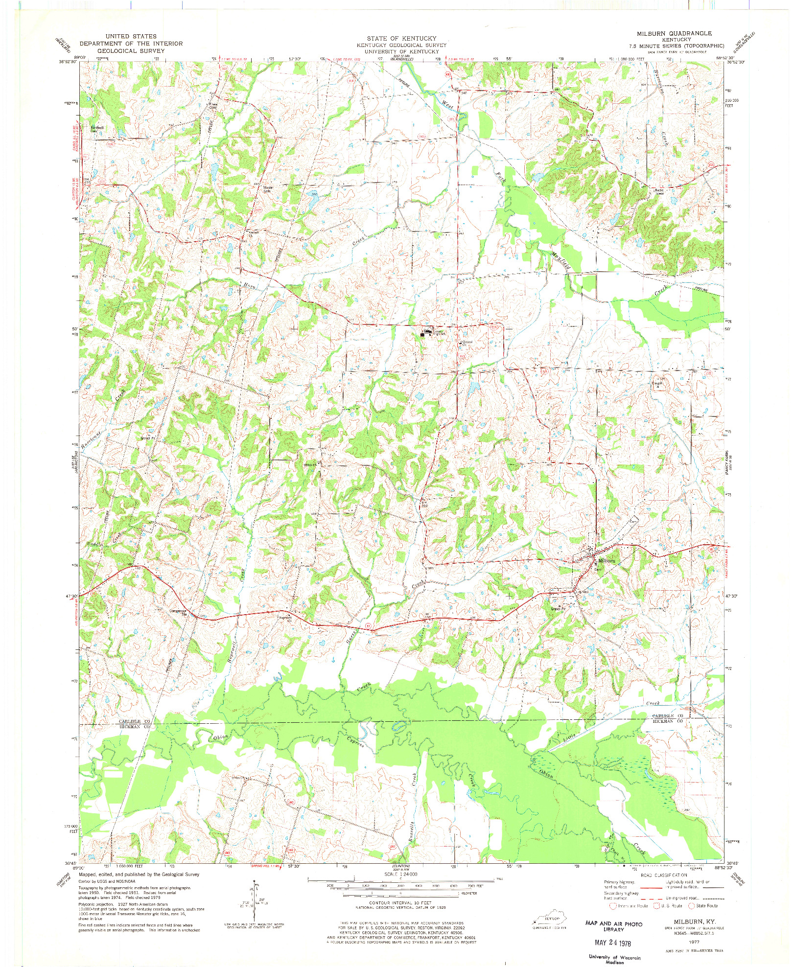 USGS 1:24000-SCALE QUADRANGLE FOR MILBURN, KY 1977