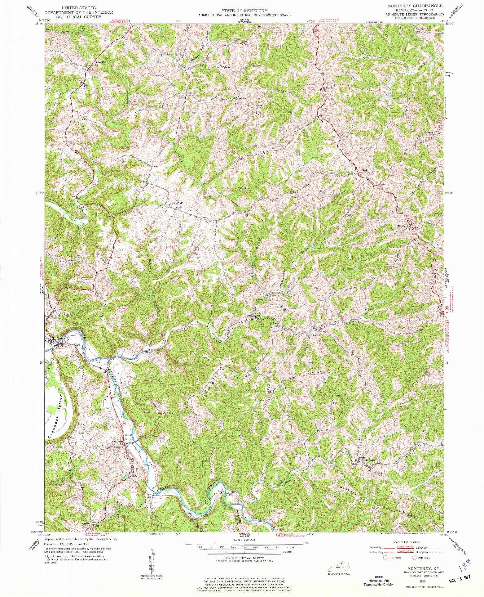 USGS 1:24000-SCALE QUADRANGLE FOR MONTEREY, KY 1953