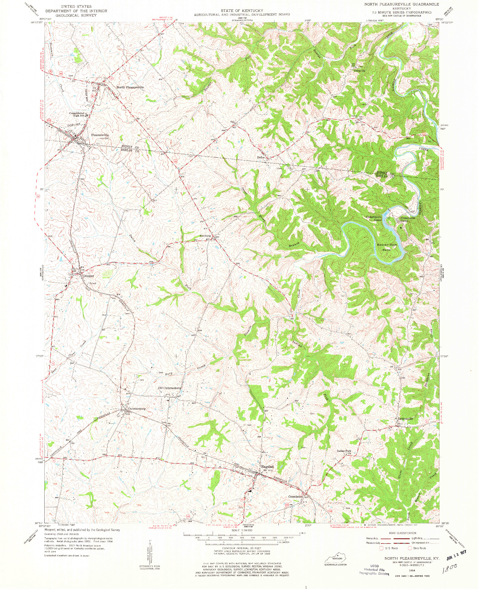 USGS 1:24000-SCALE QUADRANGLE FOR NORTH PLEASUREVILLE, KY 1954