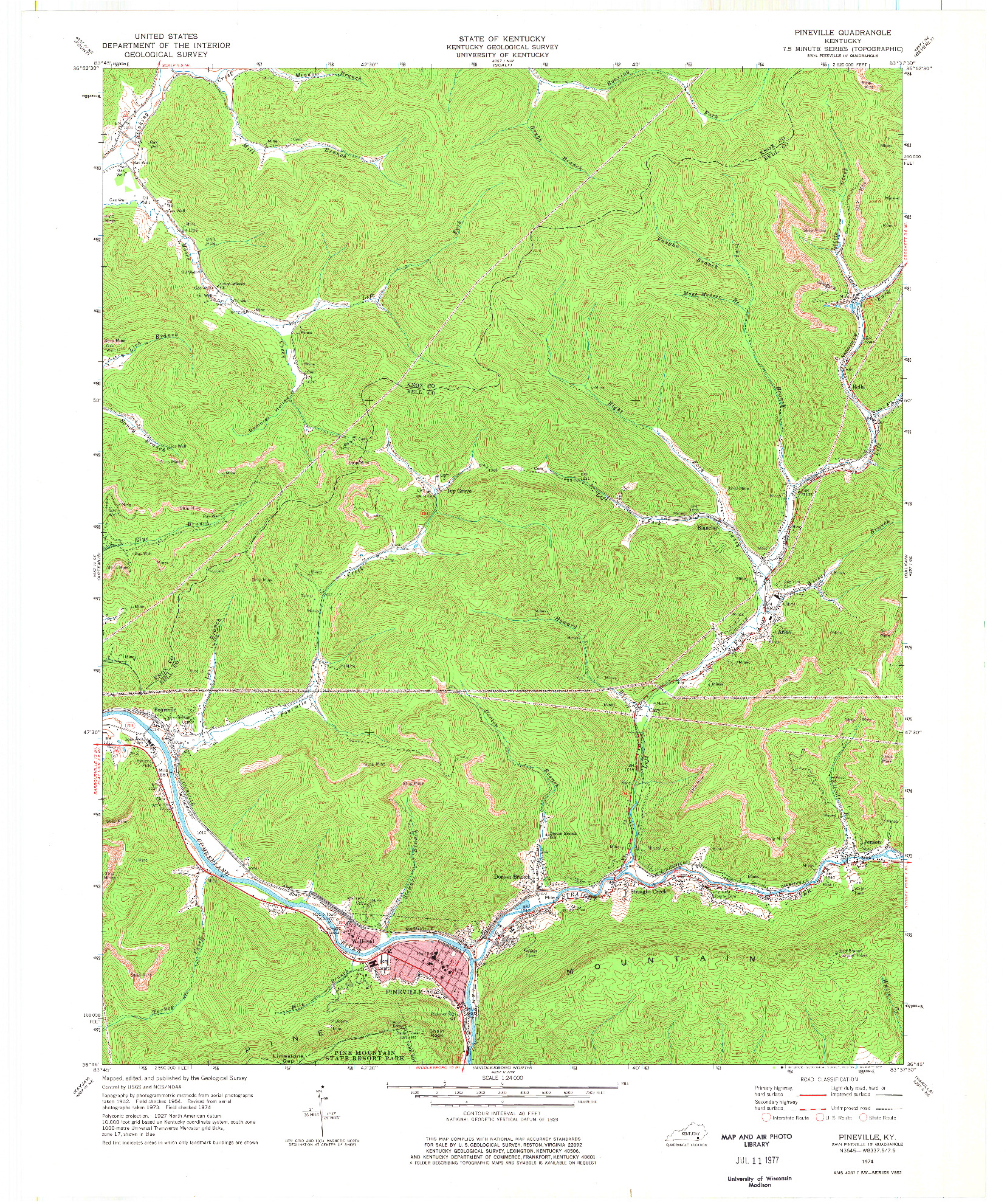 USGS 1:24000-SCALE QUADRANGLE FOR PINEVILLE, KY 1974