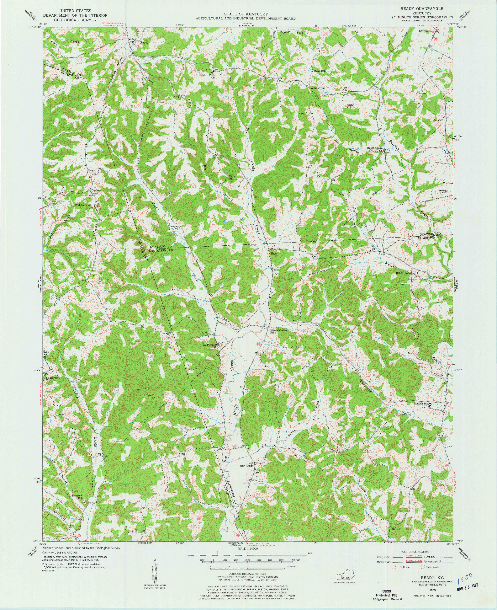 USGS 1:24000-SCALE QUADRANGLE FOR READY, KY 1953