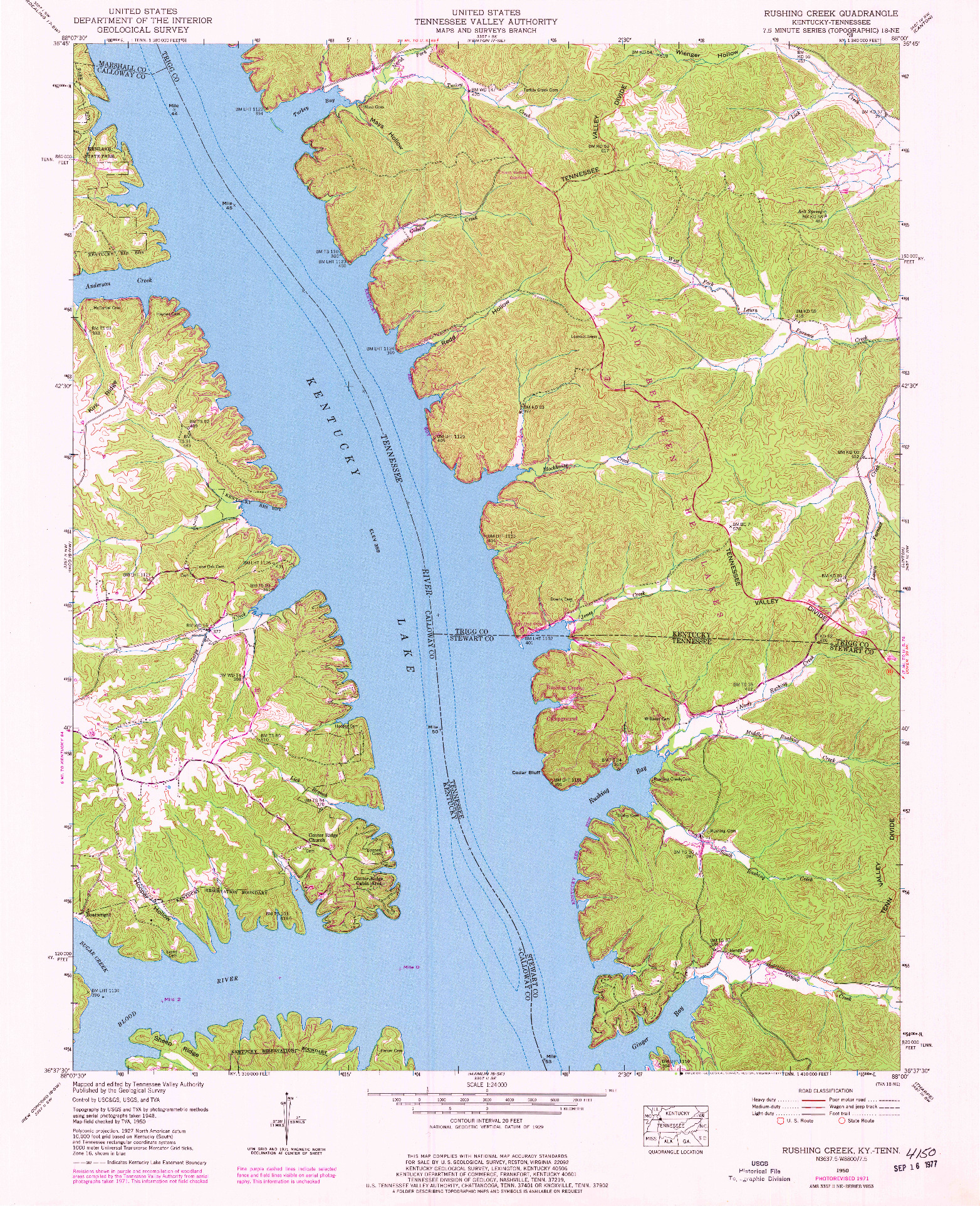 USGS 1:24000-SCALE QUADRANGLE FOR RUSHING CREEK, KY 1950