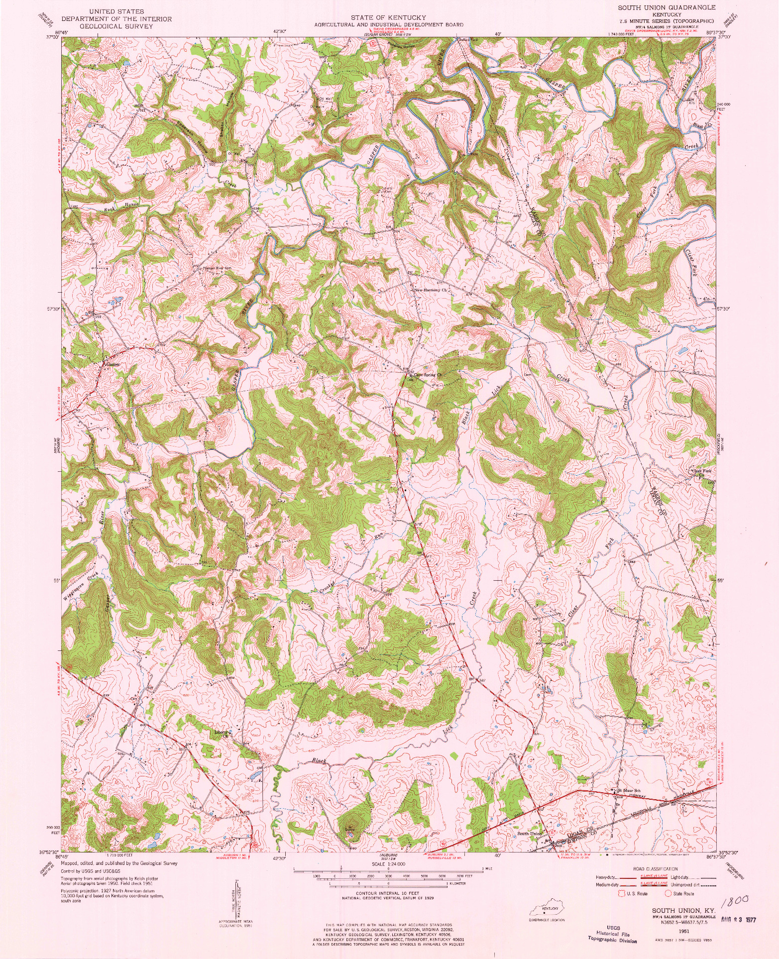 USGS 1:24000-SCALE QUADRANGLE FOR SOUTH UNION, KY 1951