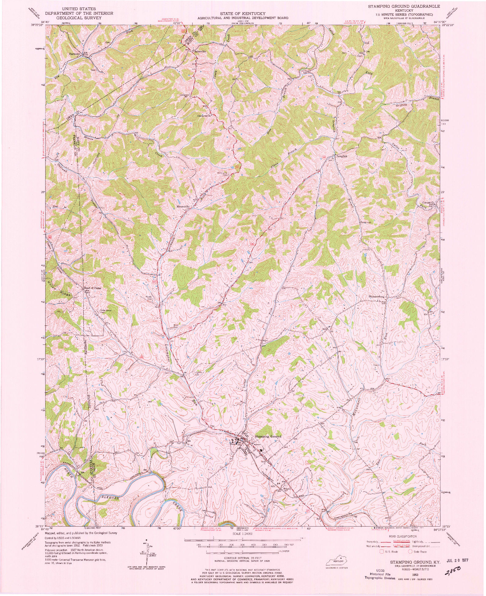 USGS 1:24000-SCALE QUADRANGLE FOR STAMPING GROUND, KY 1953