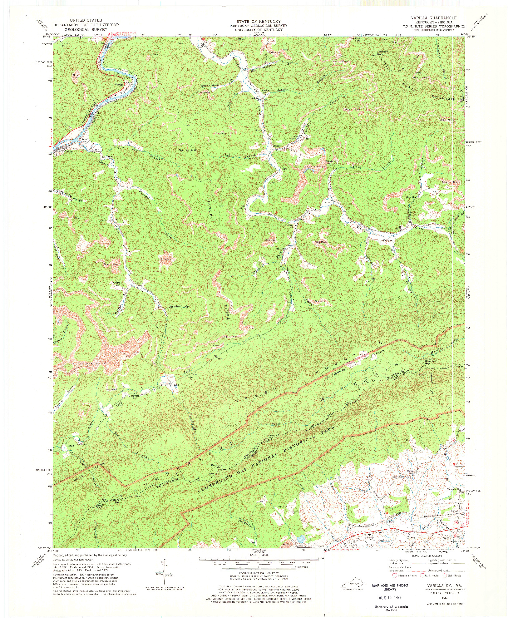 USGS 1:24000-SCALE QUADRANGLE FOR VARILLA, KY 1974