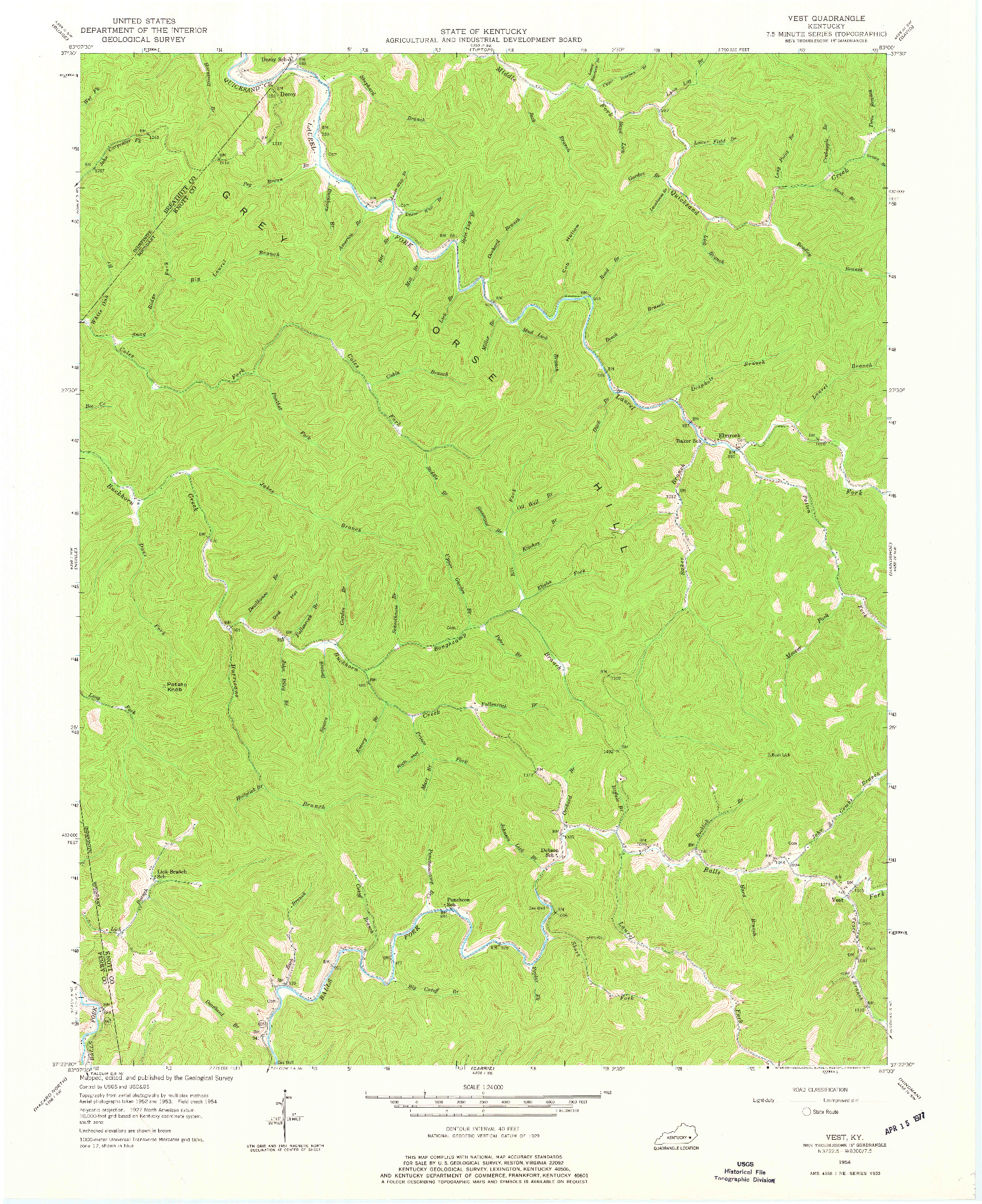 USGS 1:24000-SCALE QUADRANGLE FOR VEST, KY 1954