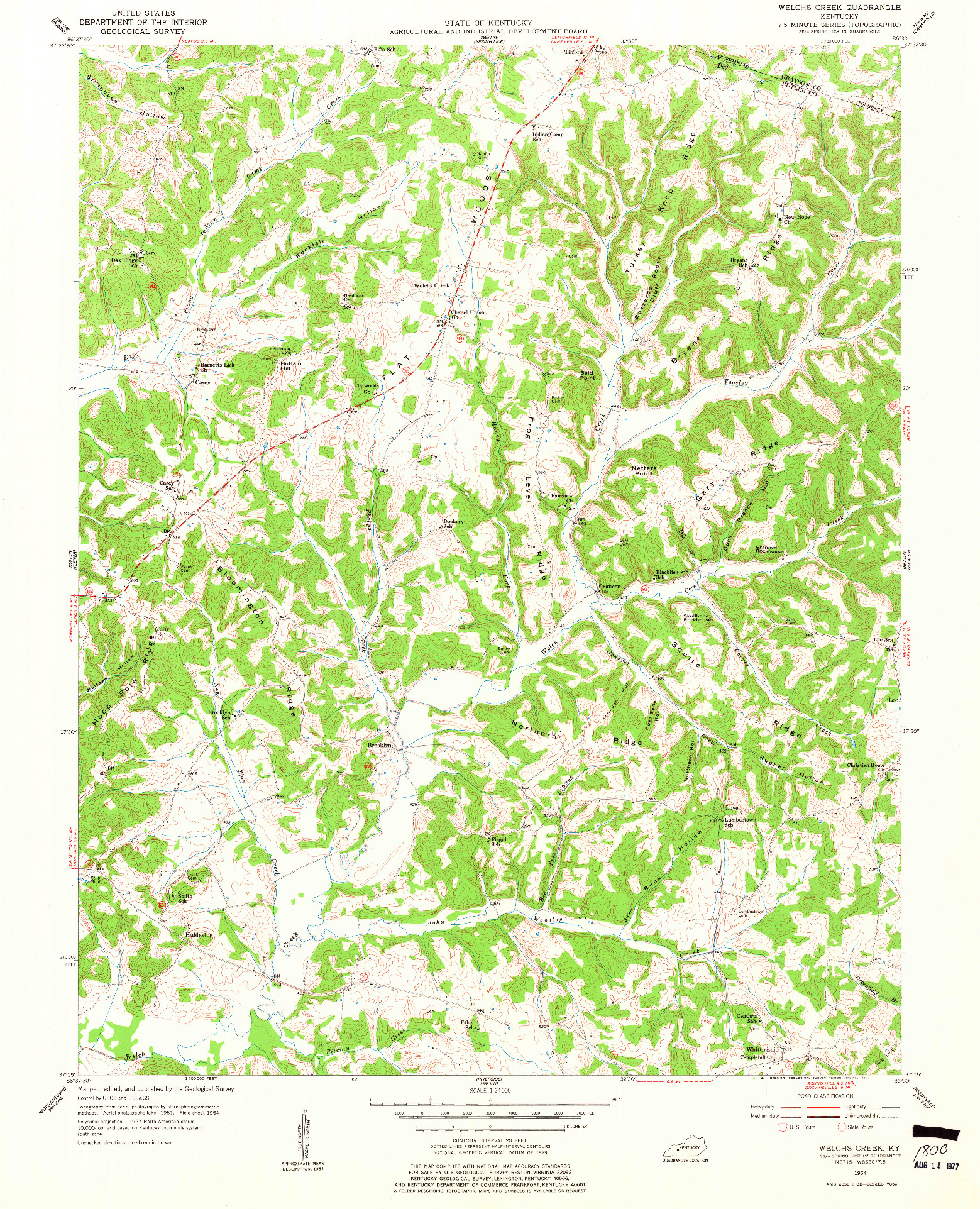 USGS 1:24000-SCALE QUADRANGLE FOR WELCHS CREEK, KY 1954