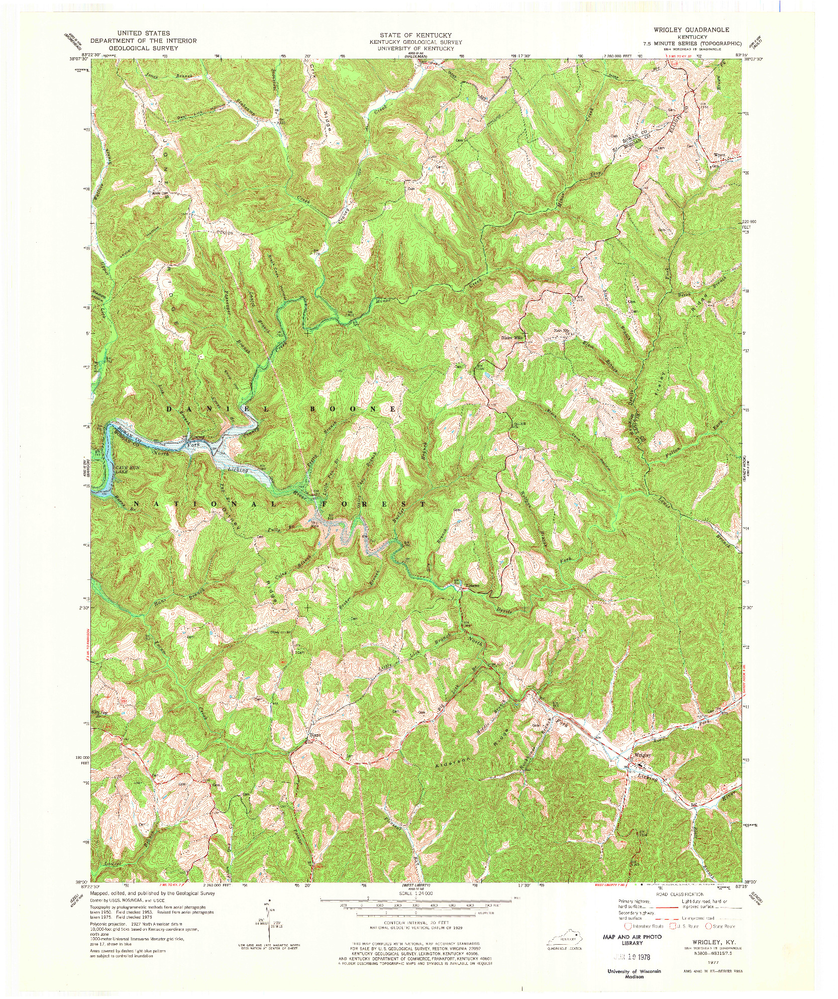 USGS 1:24000-SCALE QUADRANGLE FOR WRIGLEY, KY 1977