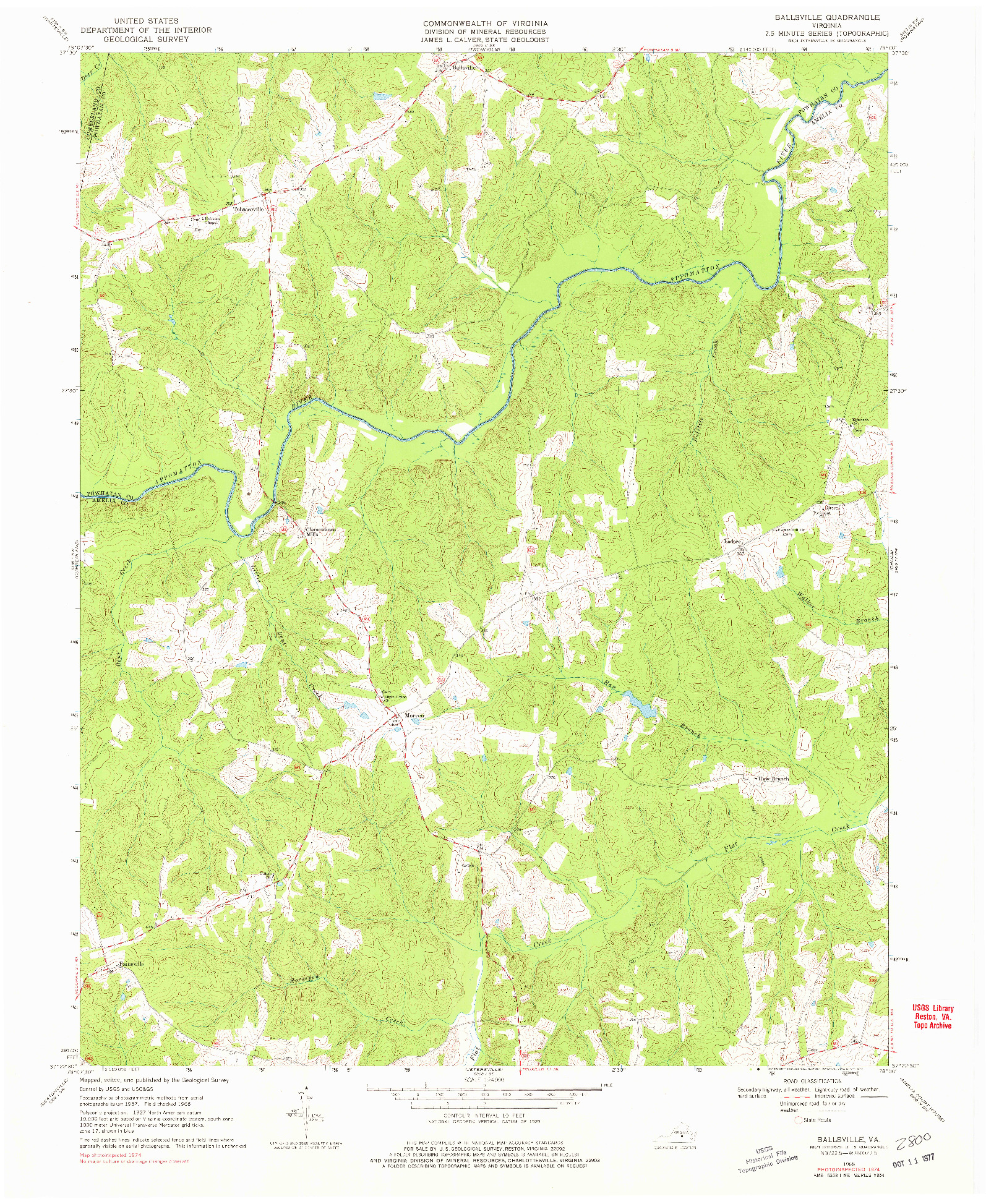 USGS 1:24000-SCALE QUADRANGLE FOR BALLSVILLE, VA 1968