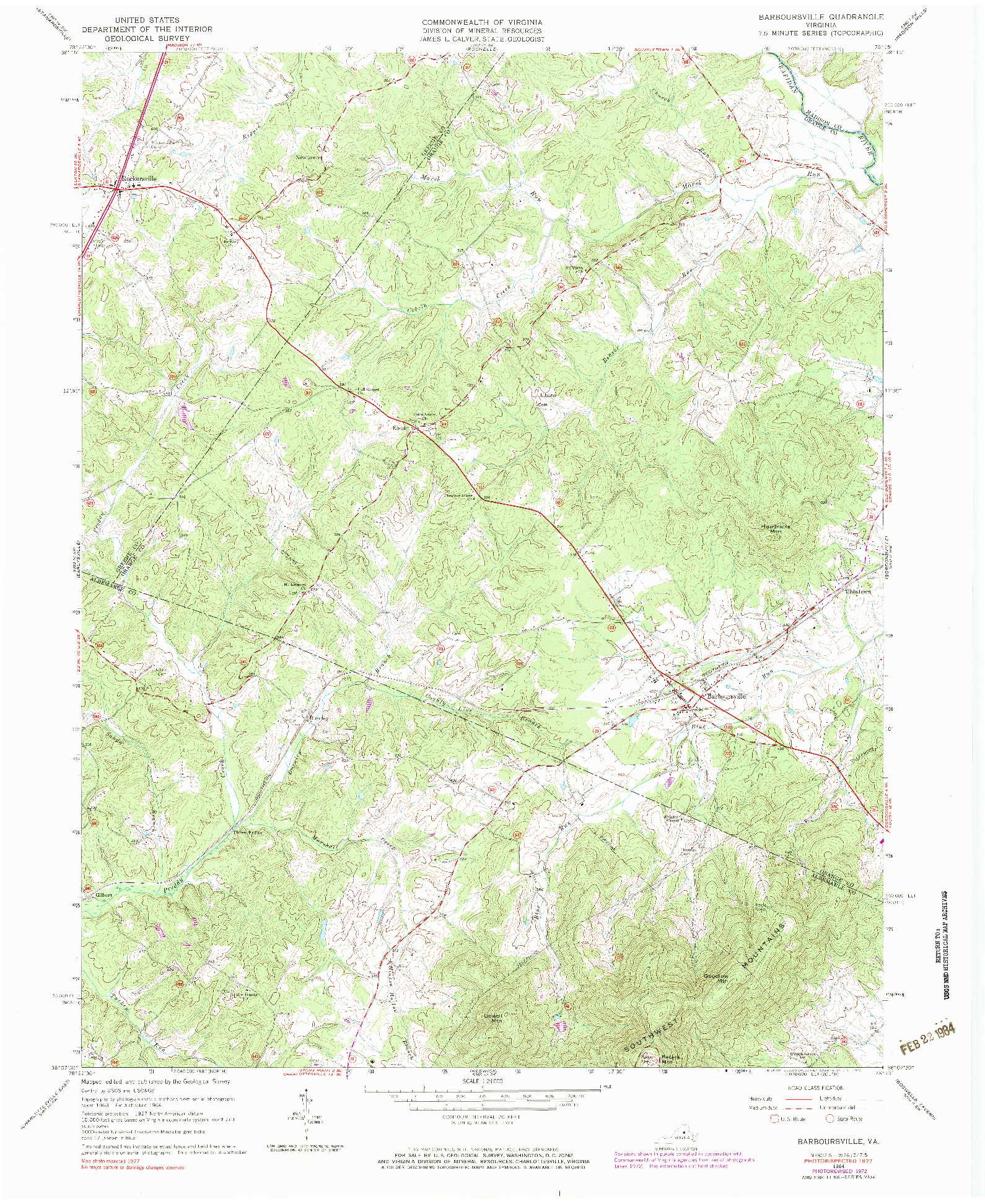 USGS 1:24000-SCALE QUADRANGLE FOR BARBOURSVILLE, VA 1964