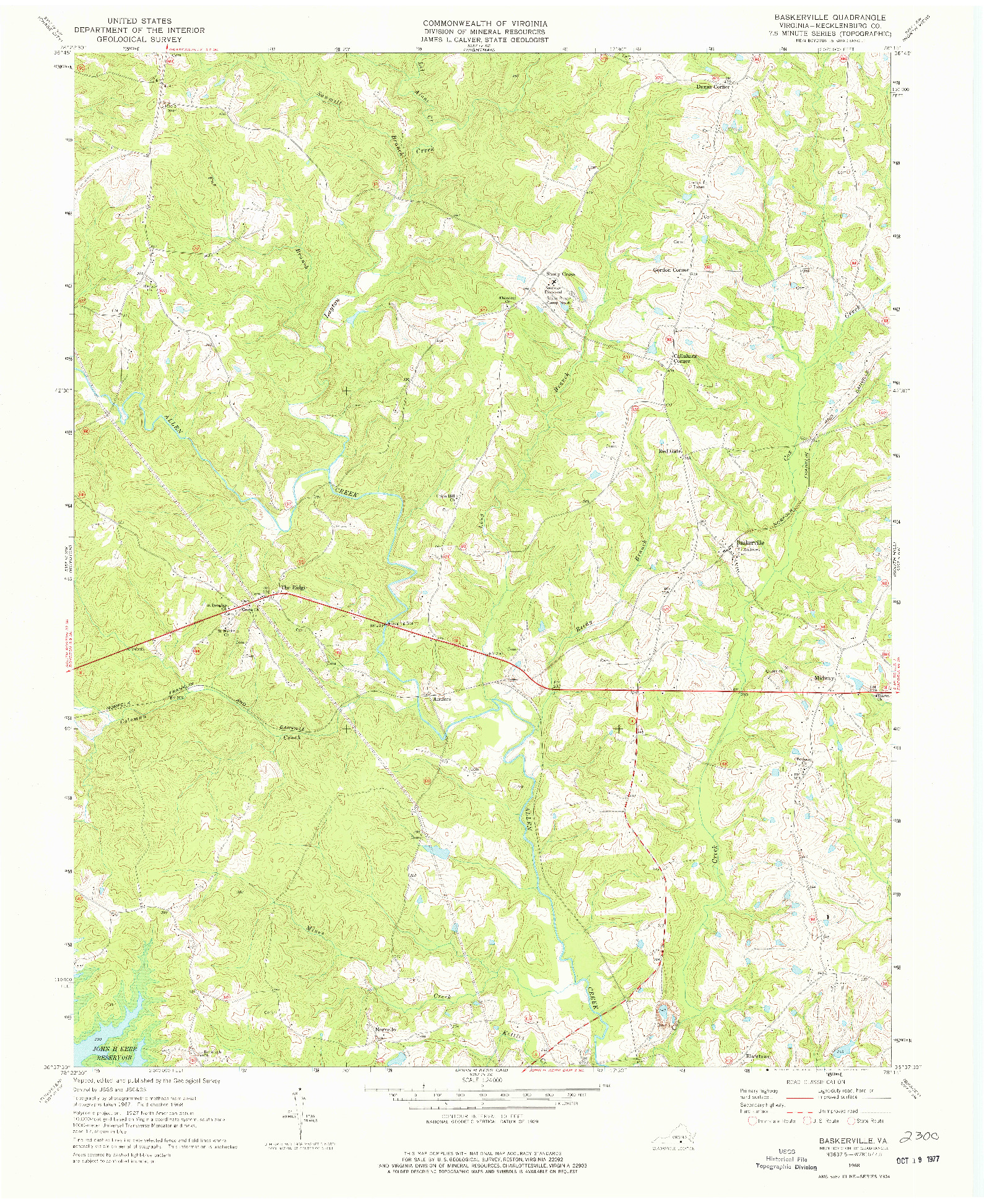 USGS 1:24000-SCALE QUADRANGLE FOR BASKERVILLE, VA 1968