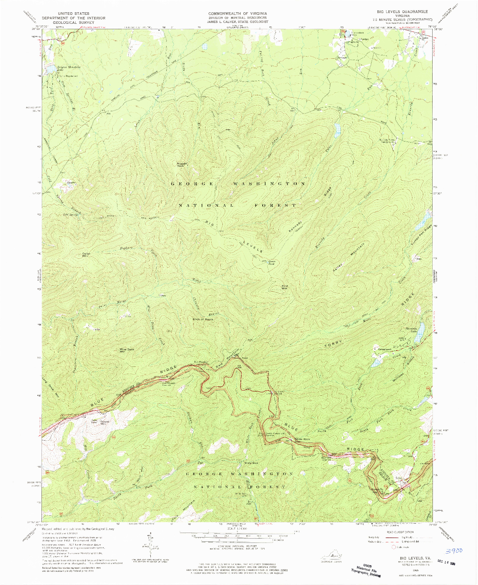 USGS 1:24000-SCALE QUADRANGLE FOR BIG LEVELS, VA 1965