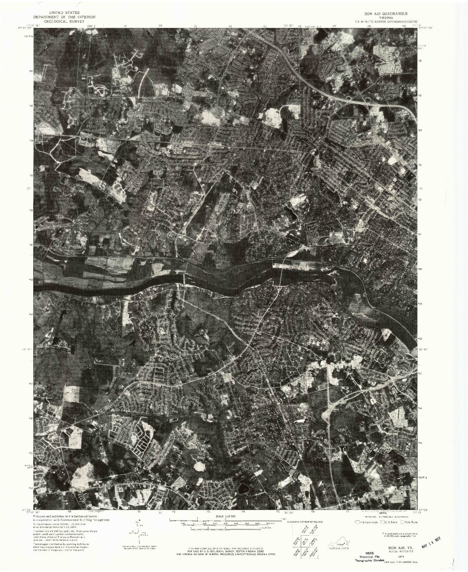 USGS 1:24000-SCALE QUADRANGLE FOR BON AIR, VA 1974