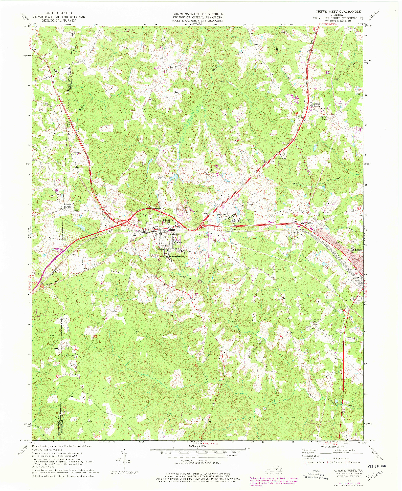 USGS 1:24000-SCALE QUADRANGLE FOR CREWE WEST, VA 1968