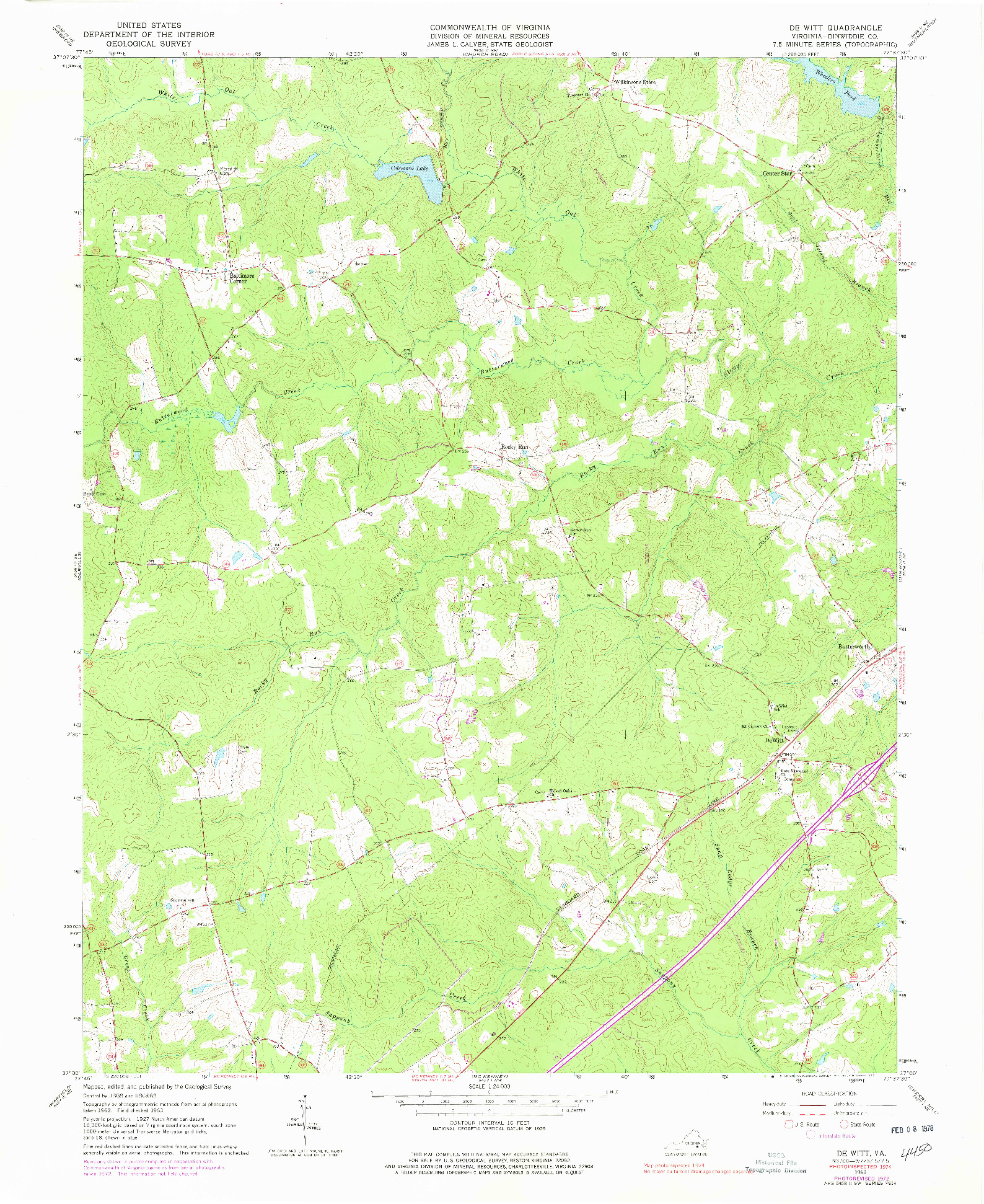 USGS 1:24000-SCALE QUADRANGLE FOR DE WITT, VA 1963