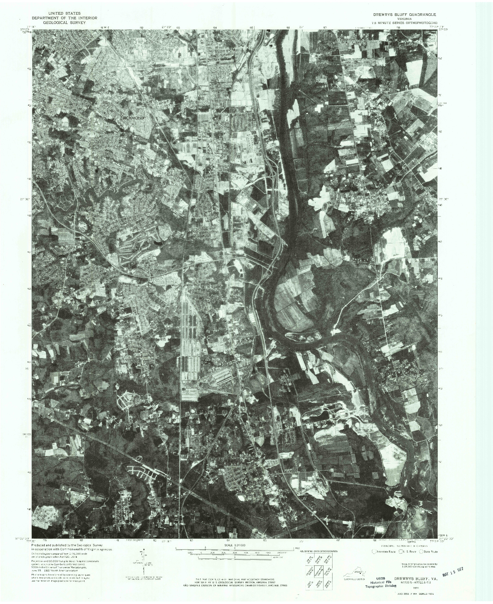 USGS 1:24000-SCALE QUADRANGLE FOR DREWRYS BLUFF, VA 1974
