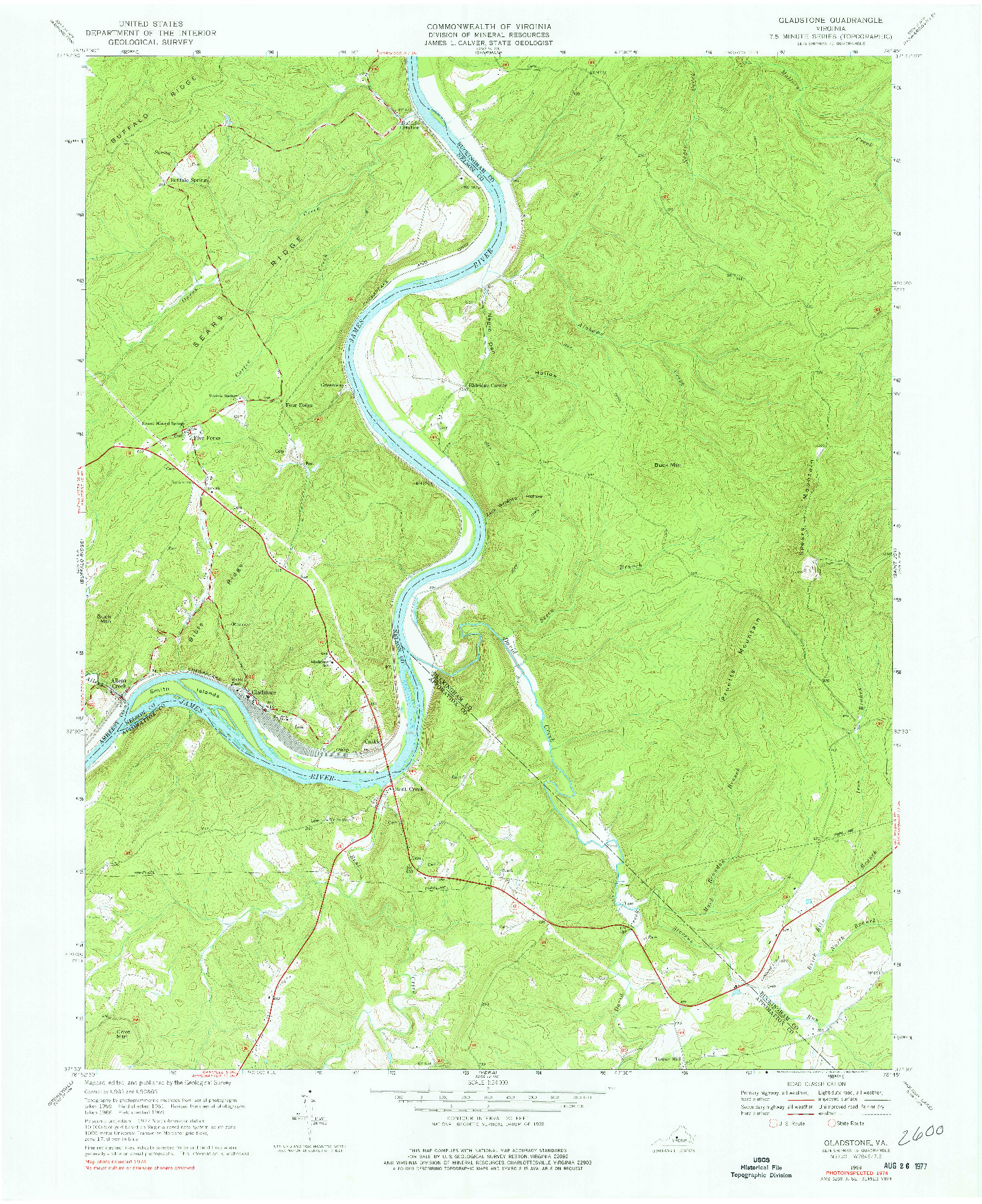 USGS 1:24000-SCALE QUADRANGLE FOR GLADSTONE, VA 1969