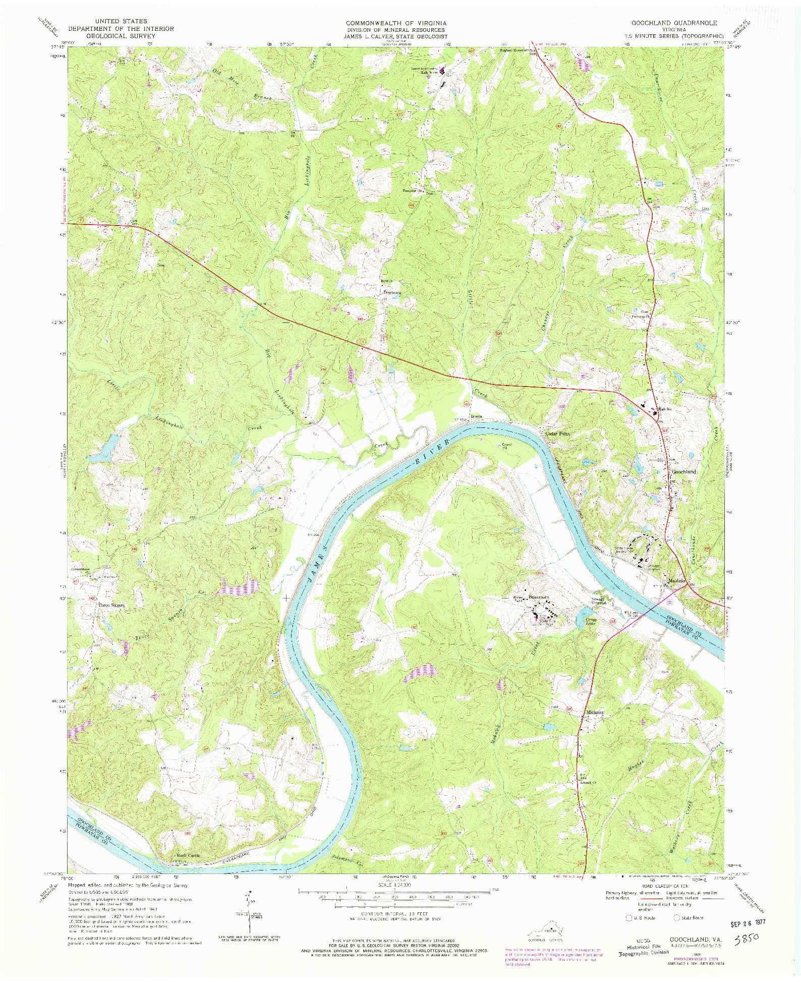 USGS 1:24000-SCALE QUADRANGLE FOR GOOCHLAND, VA 1968