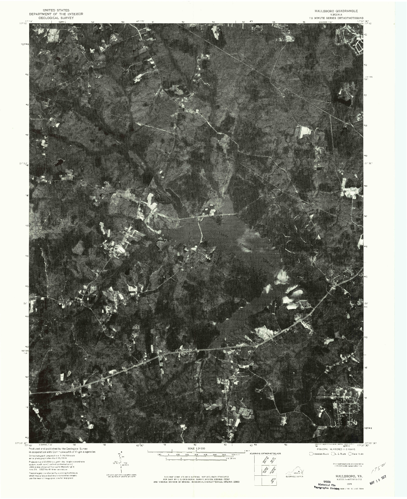 USGS 1:24000-SCALE QUADRANGLE FOR HALLSBORO, VA 1974