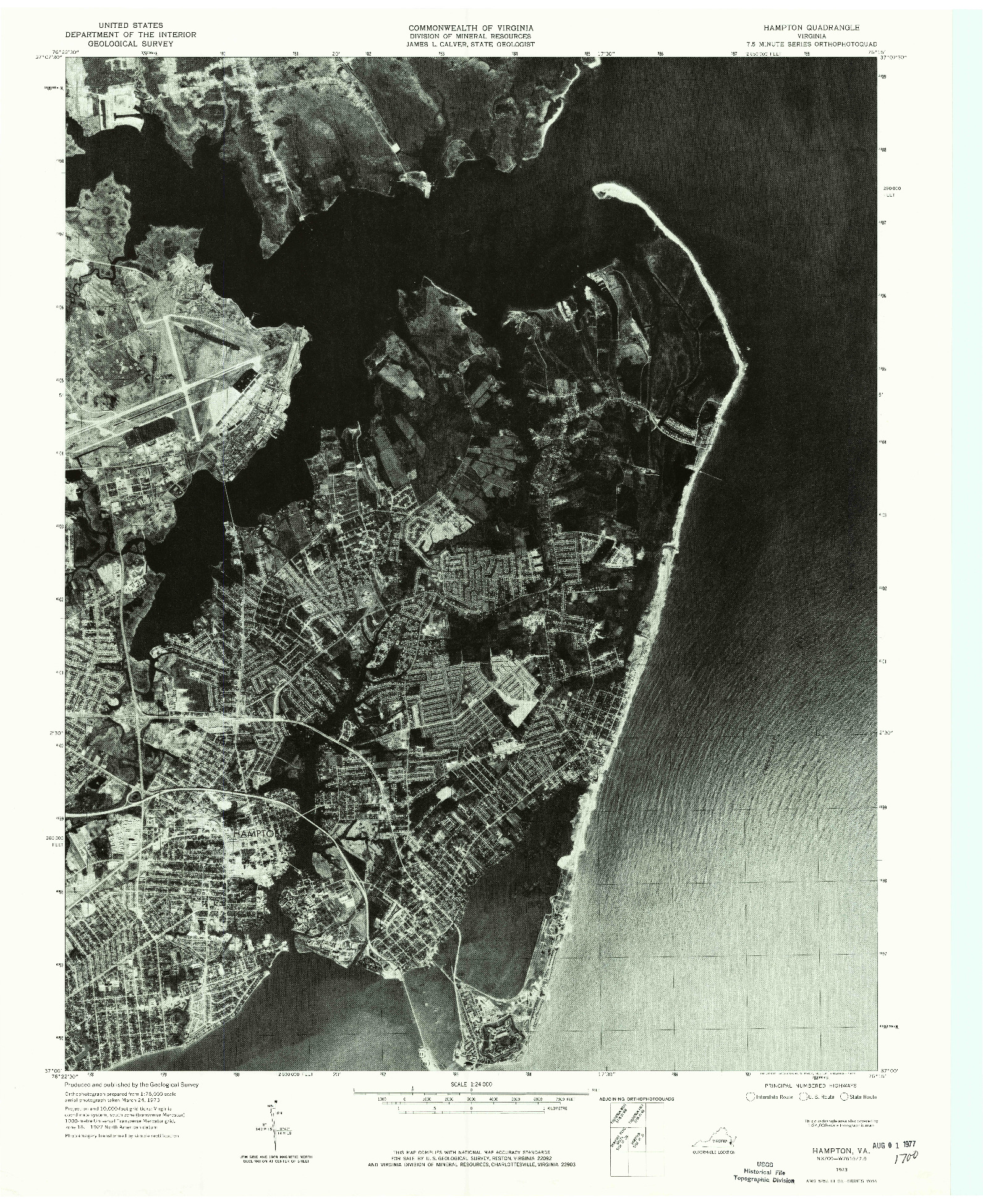 USGS 1:24000-SCALE QUADRANGLE FOR HAMPTON, VA 1973
