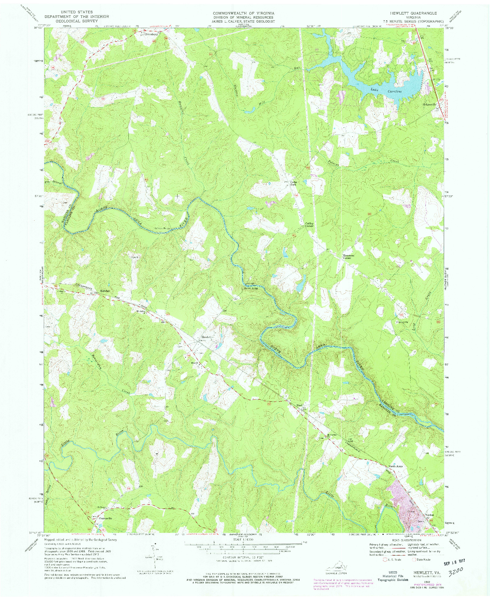 USGS 1:24000-SCALE QUADRANGLE FOR HEWLETT, VA 1969