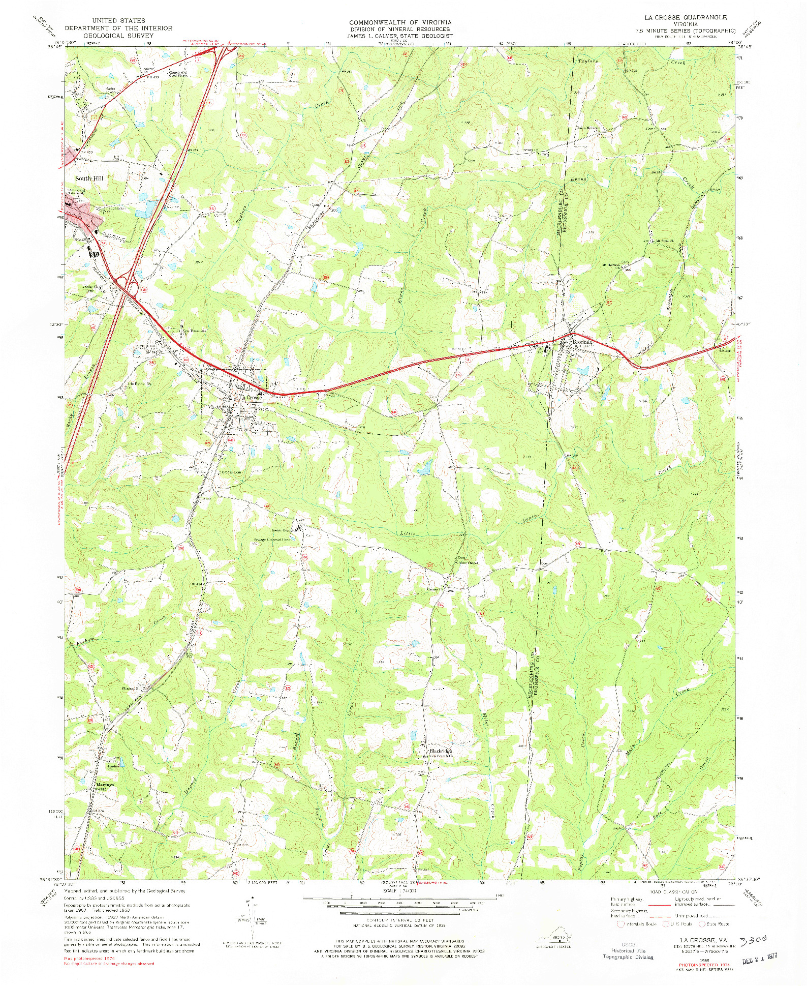 USGS 1:24000-SCALE QUADRANGLE FOR LA CROSSE, VA 1968