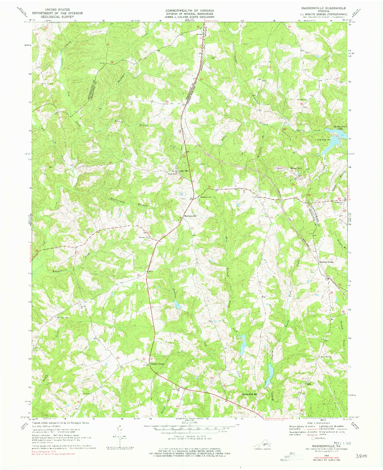 USGS 1:24000-SCALE QUADRANGLE FOR MADISONVILLE, VA 1968