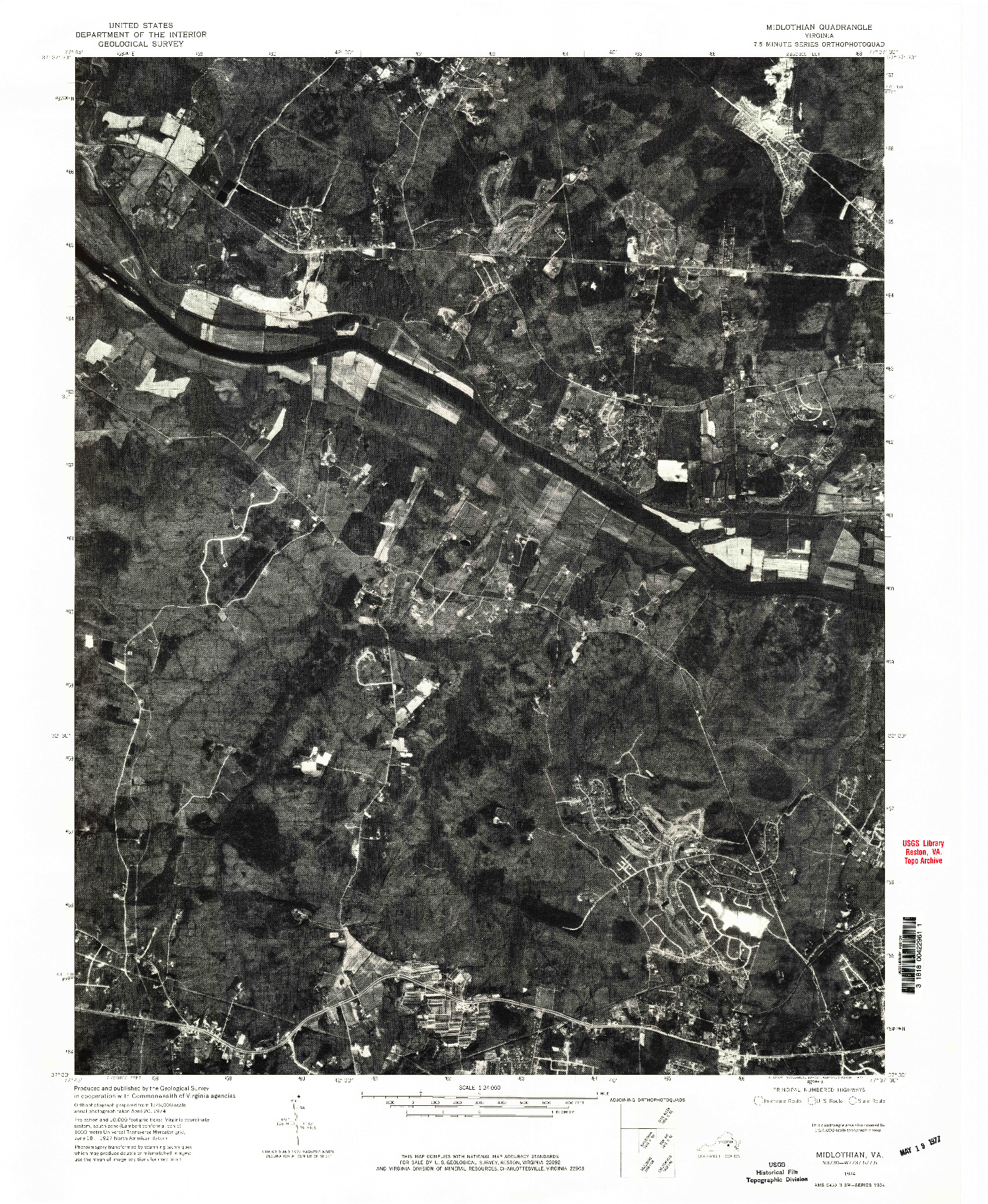 USGS 1:24000-SCALE QUADRANGLE FOR MIDLOTHIAN, VA 1974